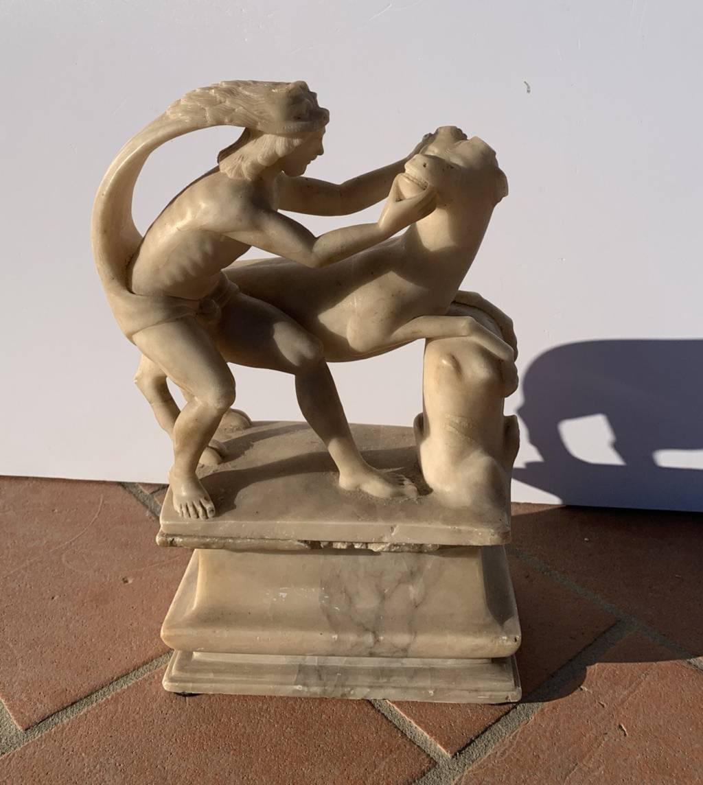 Baroque Roman sculptor - 17th century alabaster sculpture - Hercules and Cretan - Sculpture Barroco de Unknown