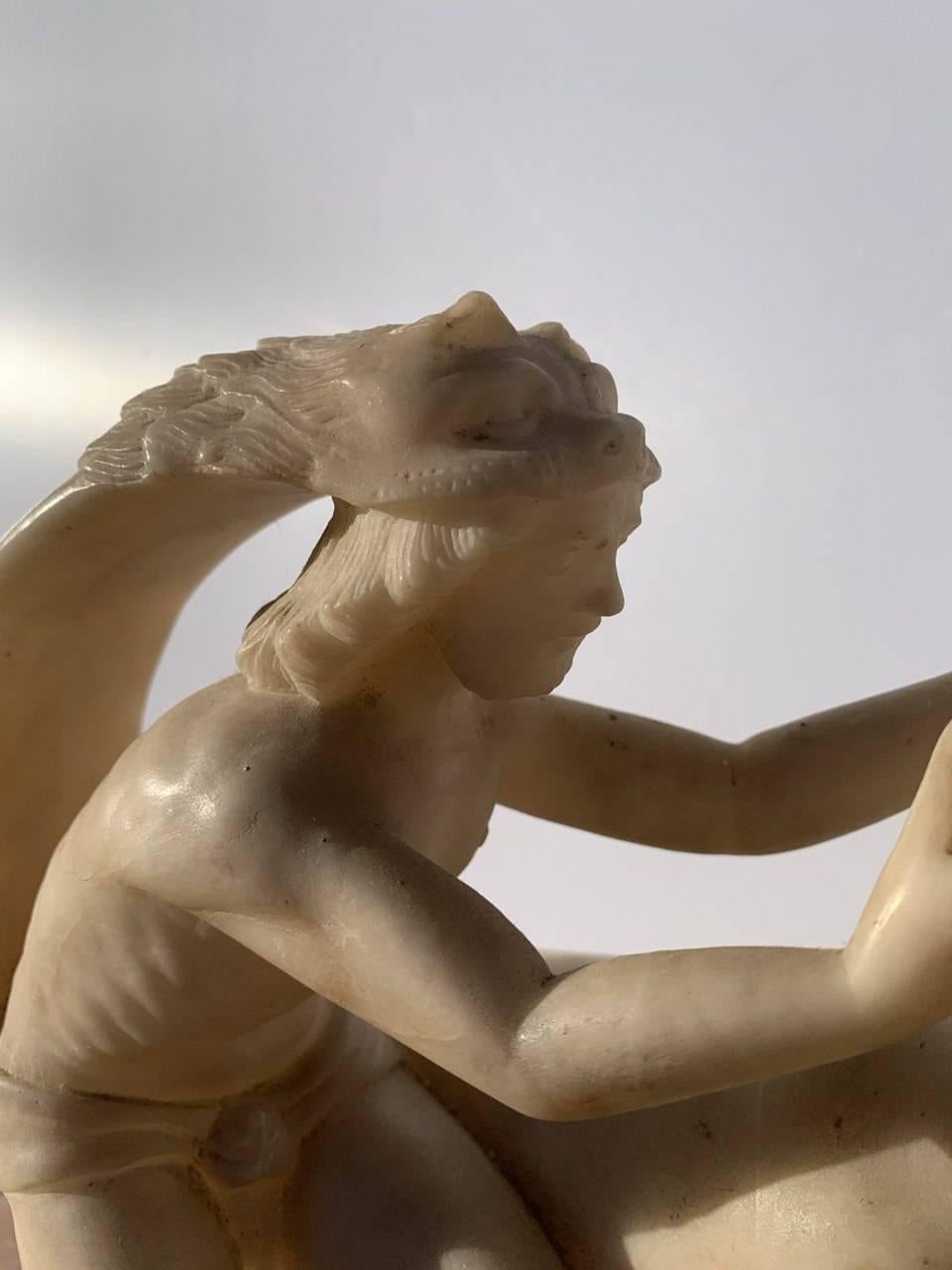 Baroque Roman sculptor - 17th century alabaster sculpture - Hercules and Cretan en venta 1