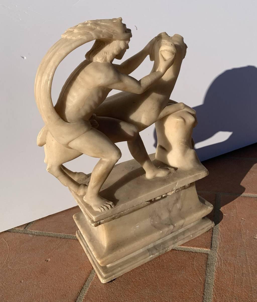 Baroque Roman sculptor - 17th century alabaster sculpture - Hercules and Cretan en venta 2