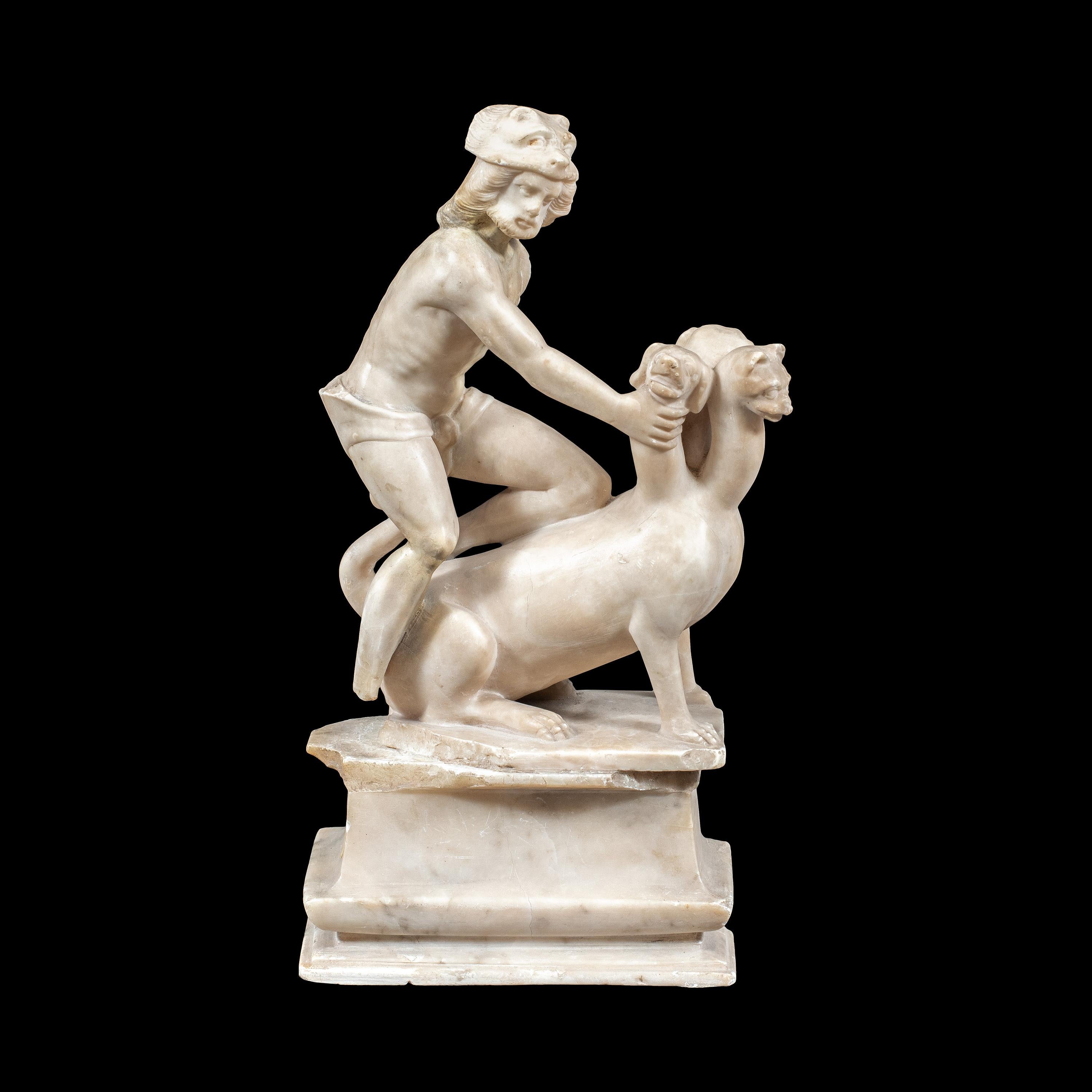 Escultor barroco romano - Escultura de alabastro del siglo XVII - Hércules Cerbero