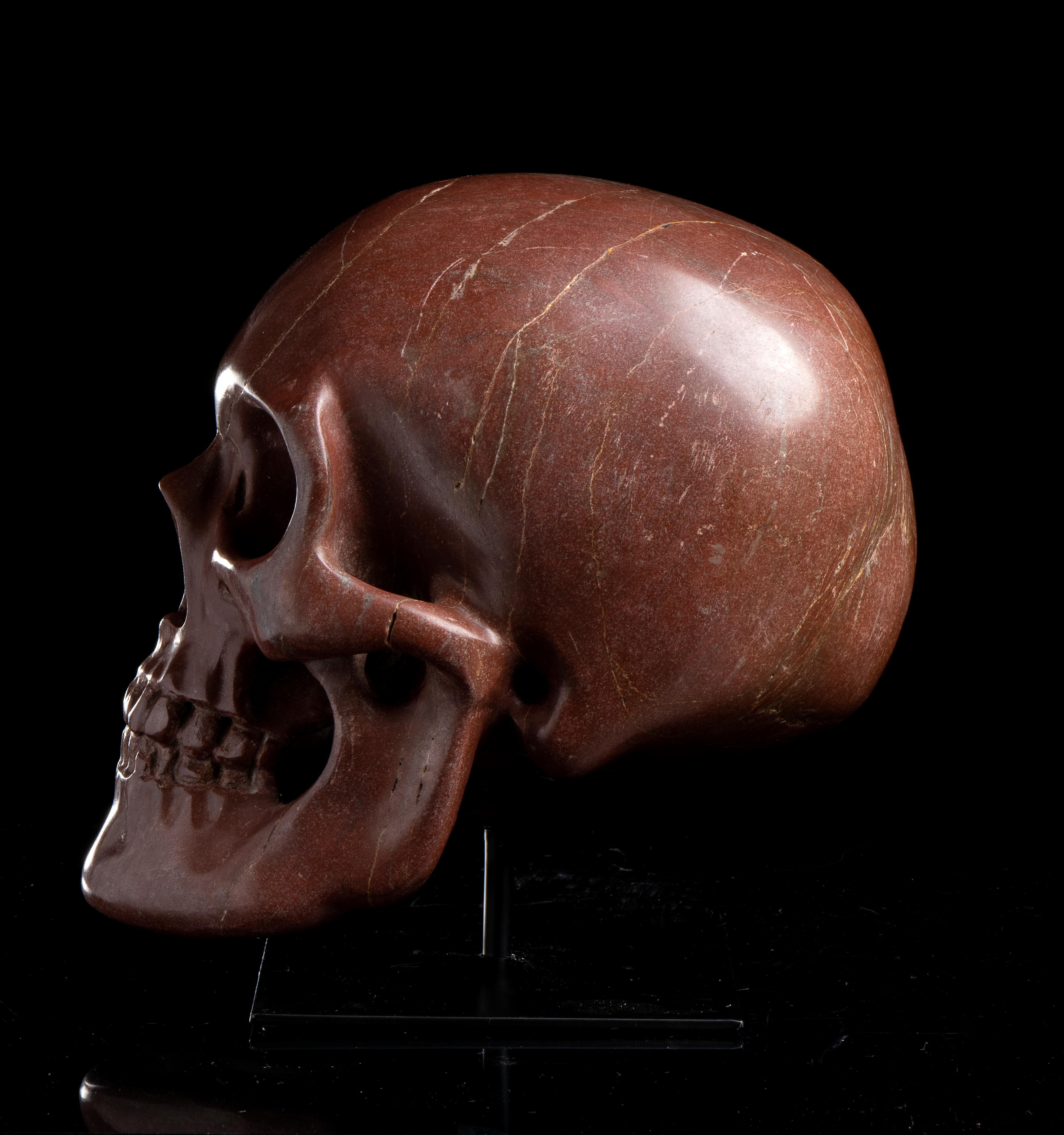 Sculpture baroque d'un crâne en marbre Vanitas Rosso Antico Italie 19e 1