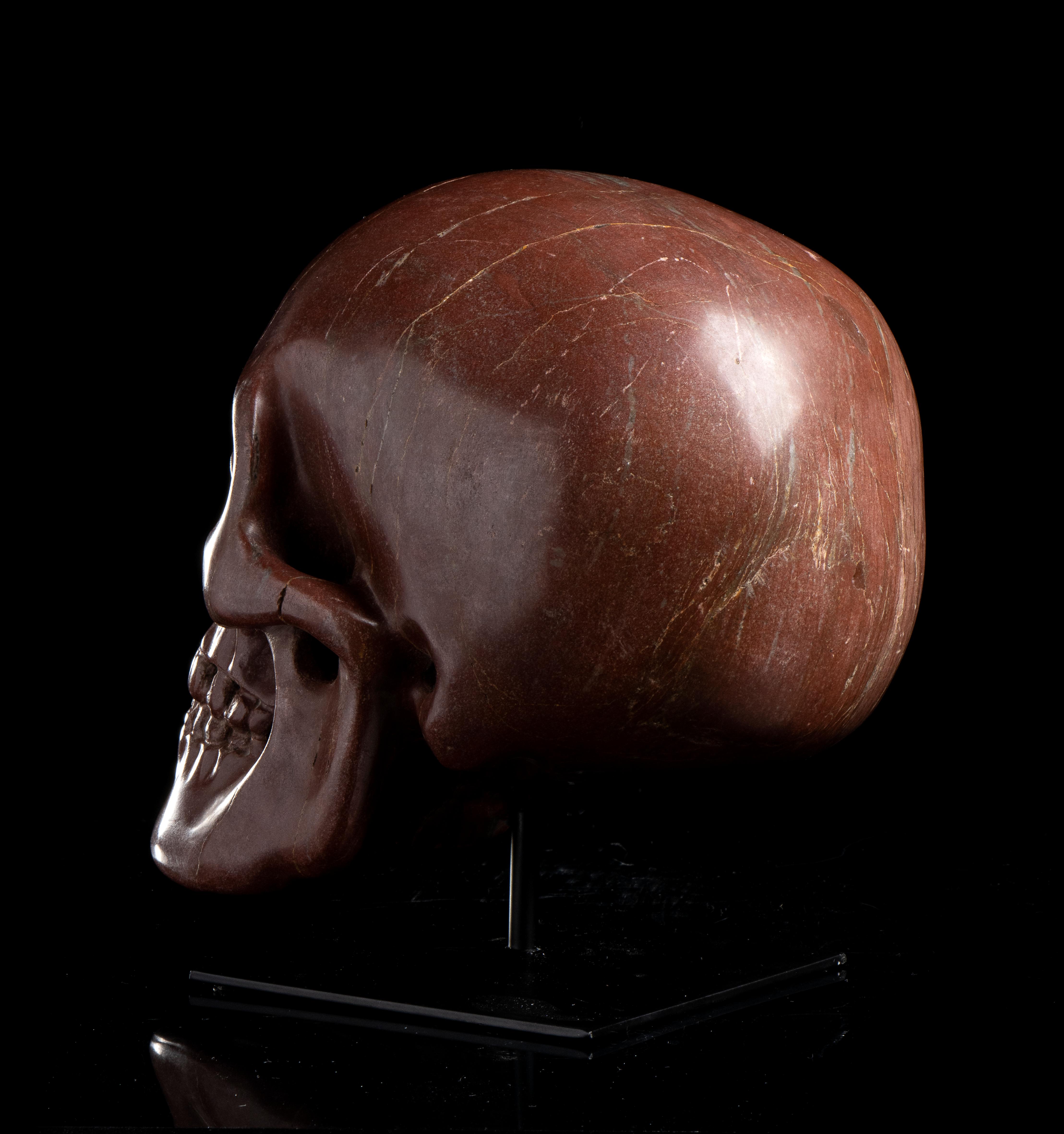 Sculpture baroque d'un crâne en marbre Vanitas Rosso Antico Italie 19e 2