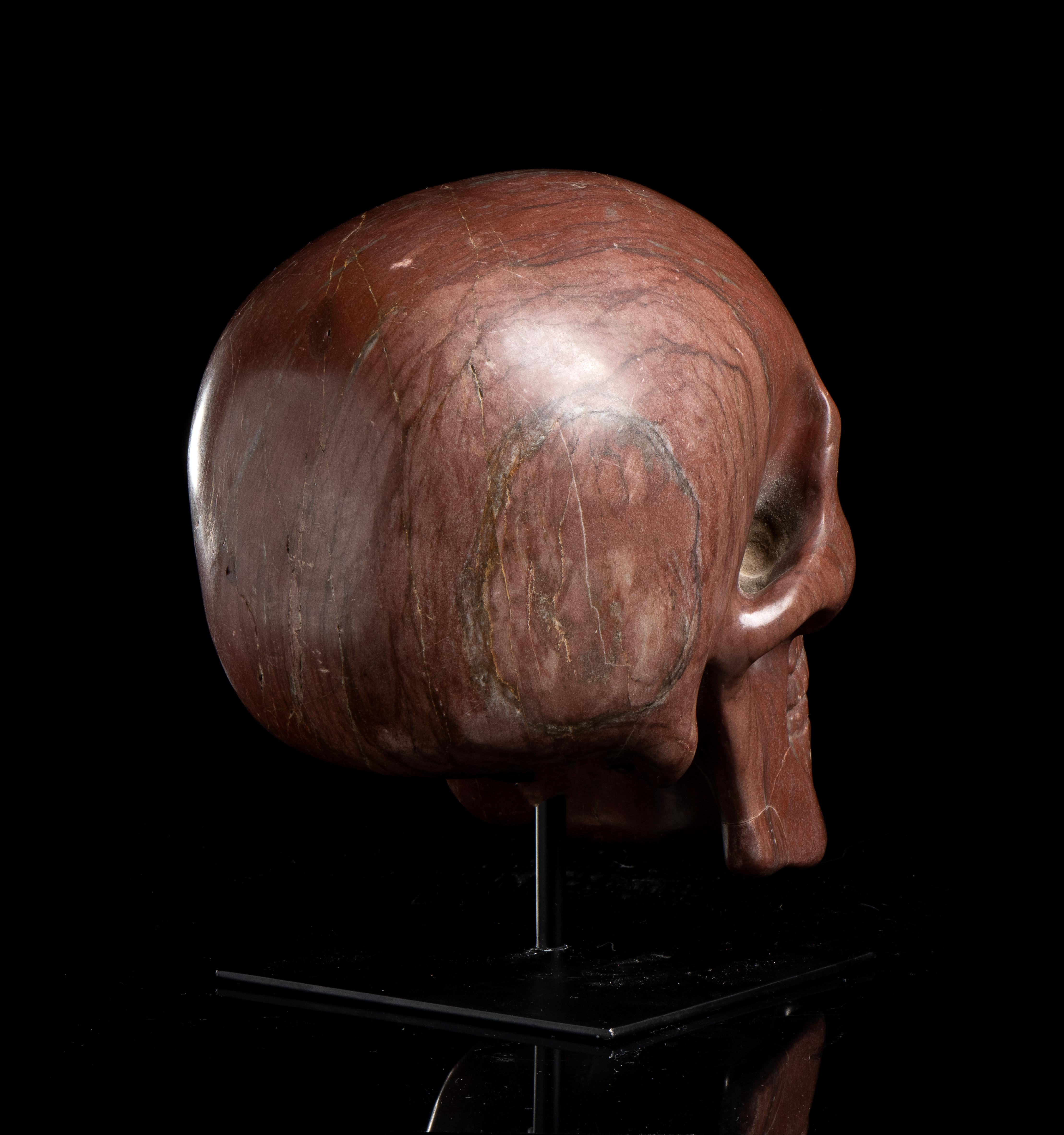 Sculpture baroque d'un crâne en marbre Vanitas Rosso Antico Italie 19e 4