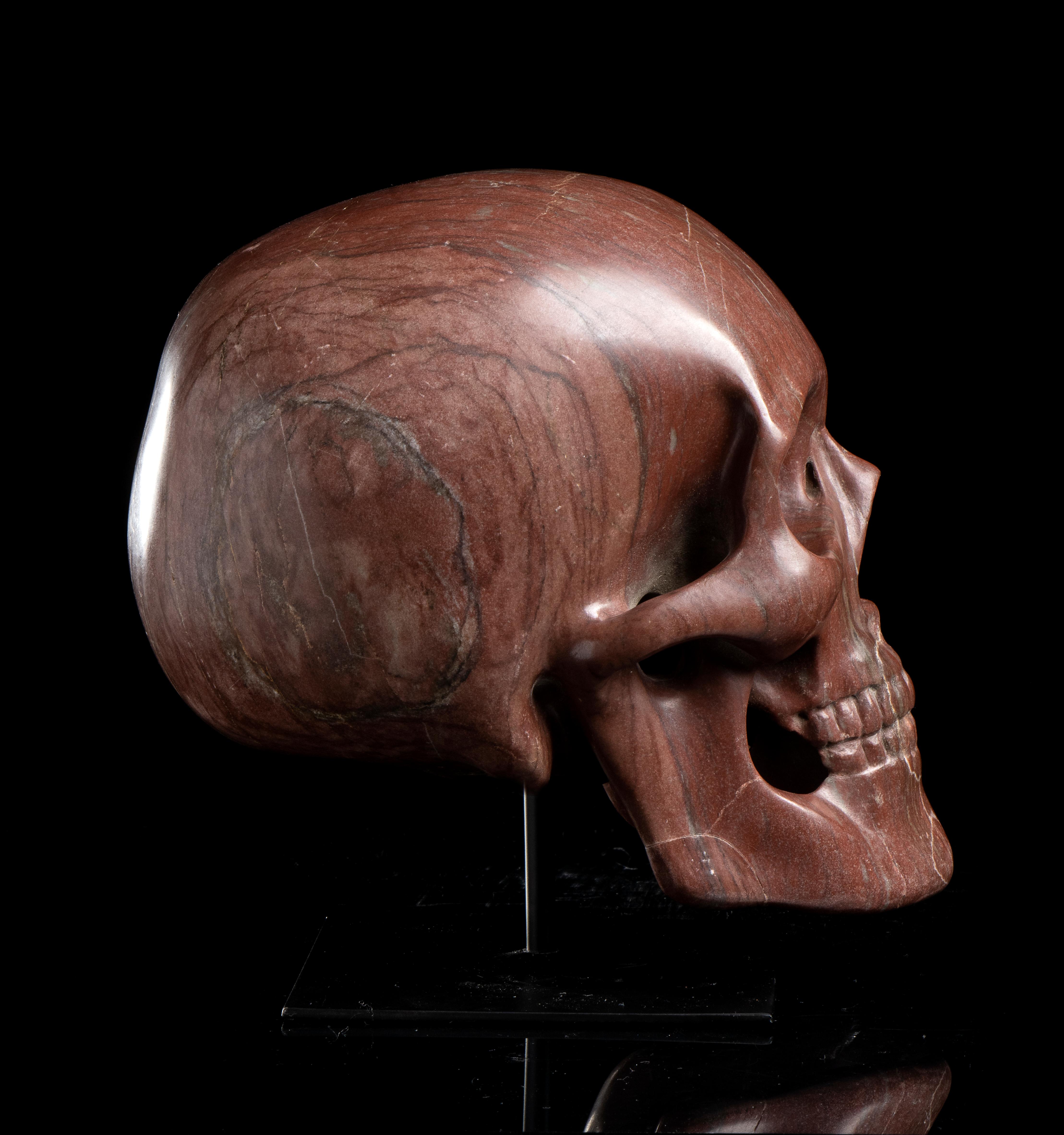 Sculpture baroque d'un crâne en marbre Vanitas Rosso Antico Italie 19e 5