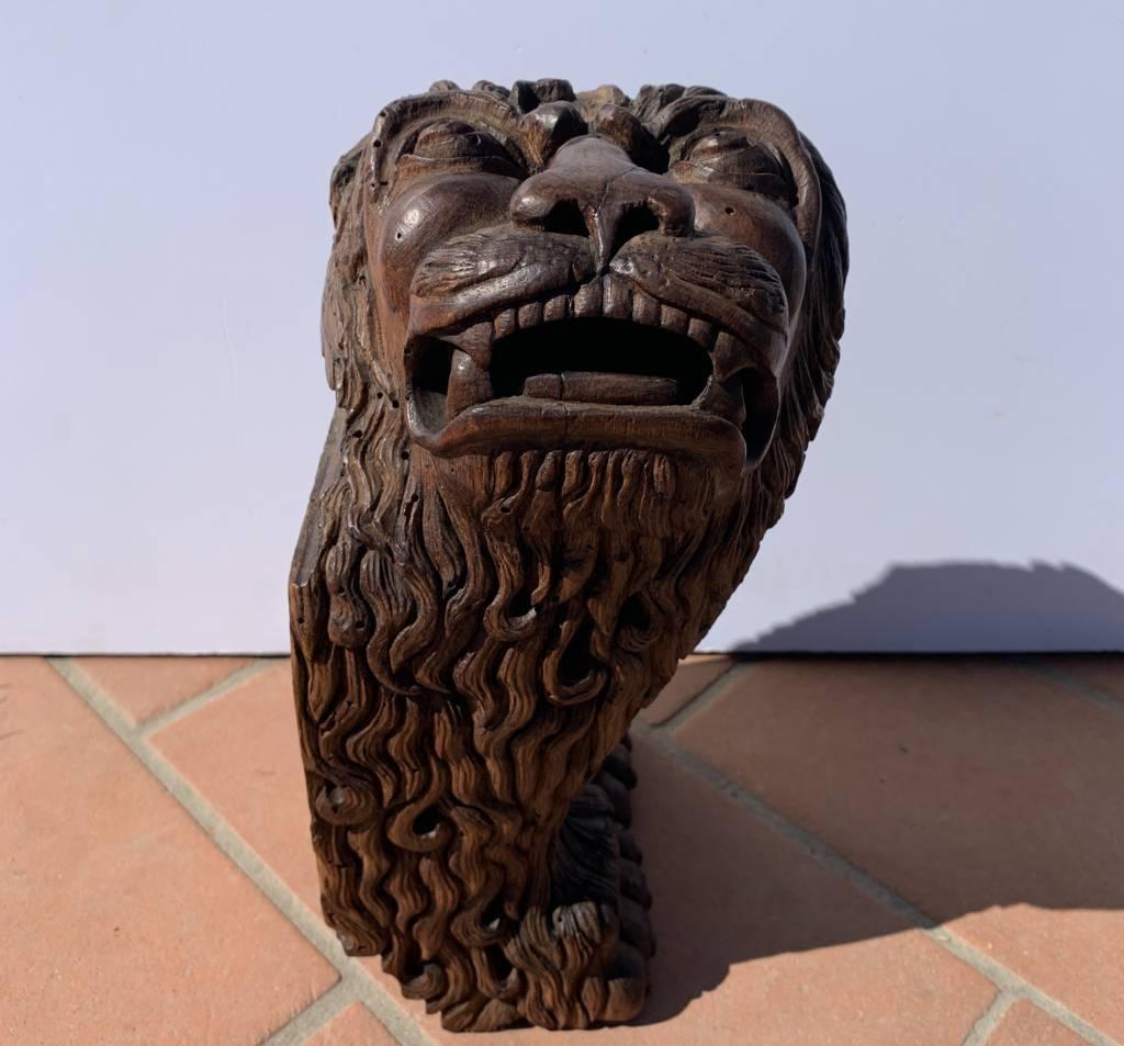 Scultore barocco veneziano - Coppia di leoni in legno del XVII secolo in vendita 7