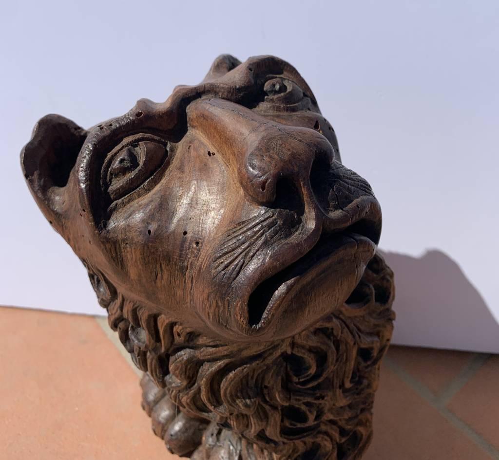 Scultore barocco veneziano - Coppia di leoni in legno del XVII secolo in vendita 1