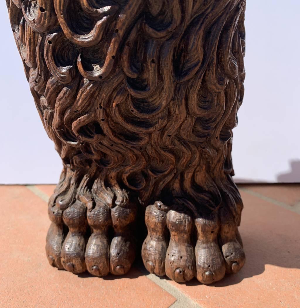 Scultore barocco veneziano - Coppia di leoni in legno del XVII secolo in vendita 4