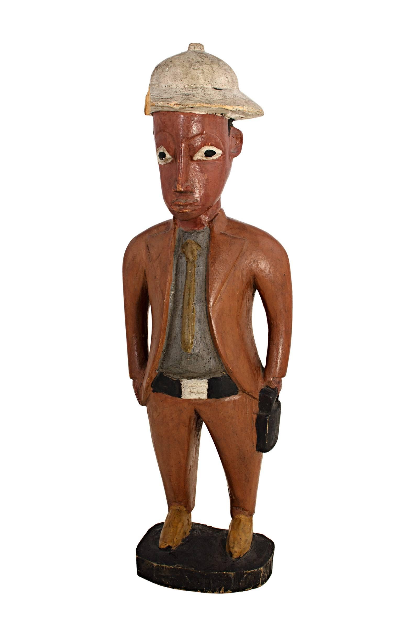 Unknown Figurative Sculpture - "Baule Colonial Sculpture Ivory Coast, " Carved Wood Statue created circa 1910