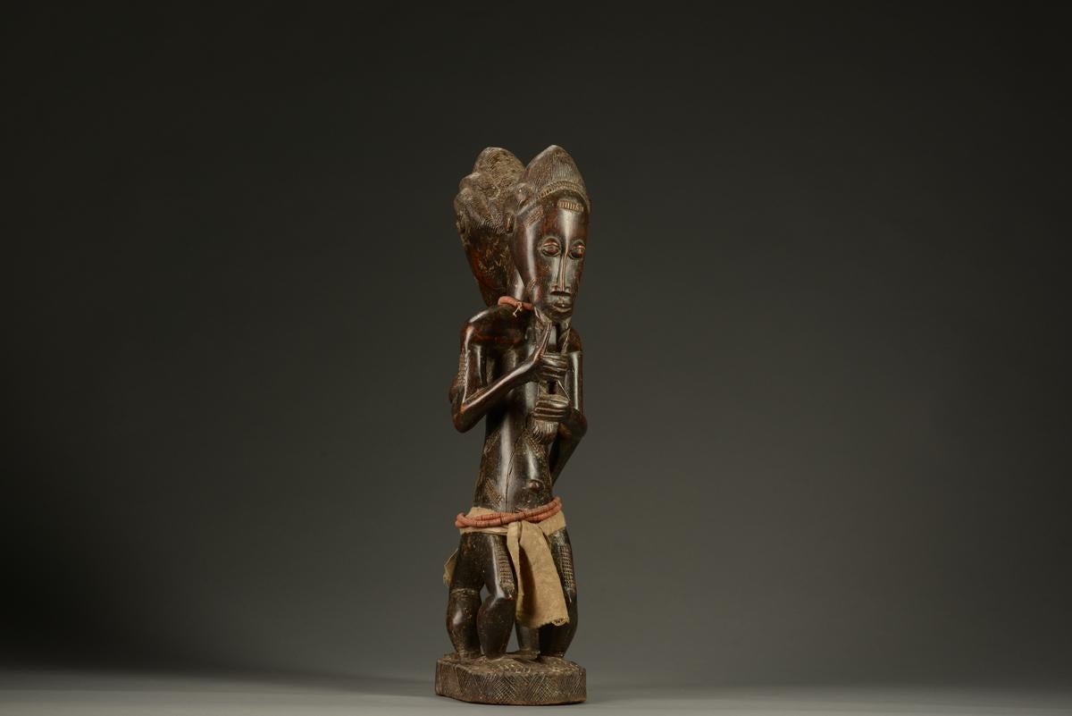 Unknown Figurative Sculpture - Baule Male & Female Janus Figure