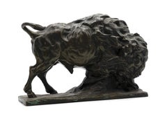 Used Bison - Bronze Sculpture - 20th Century