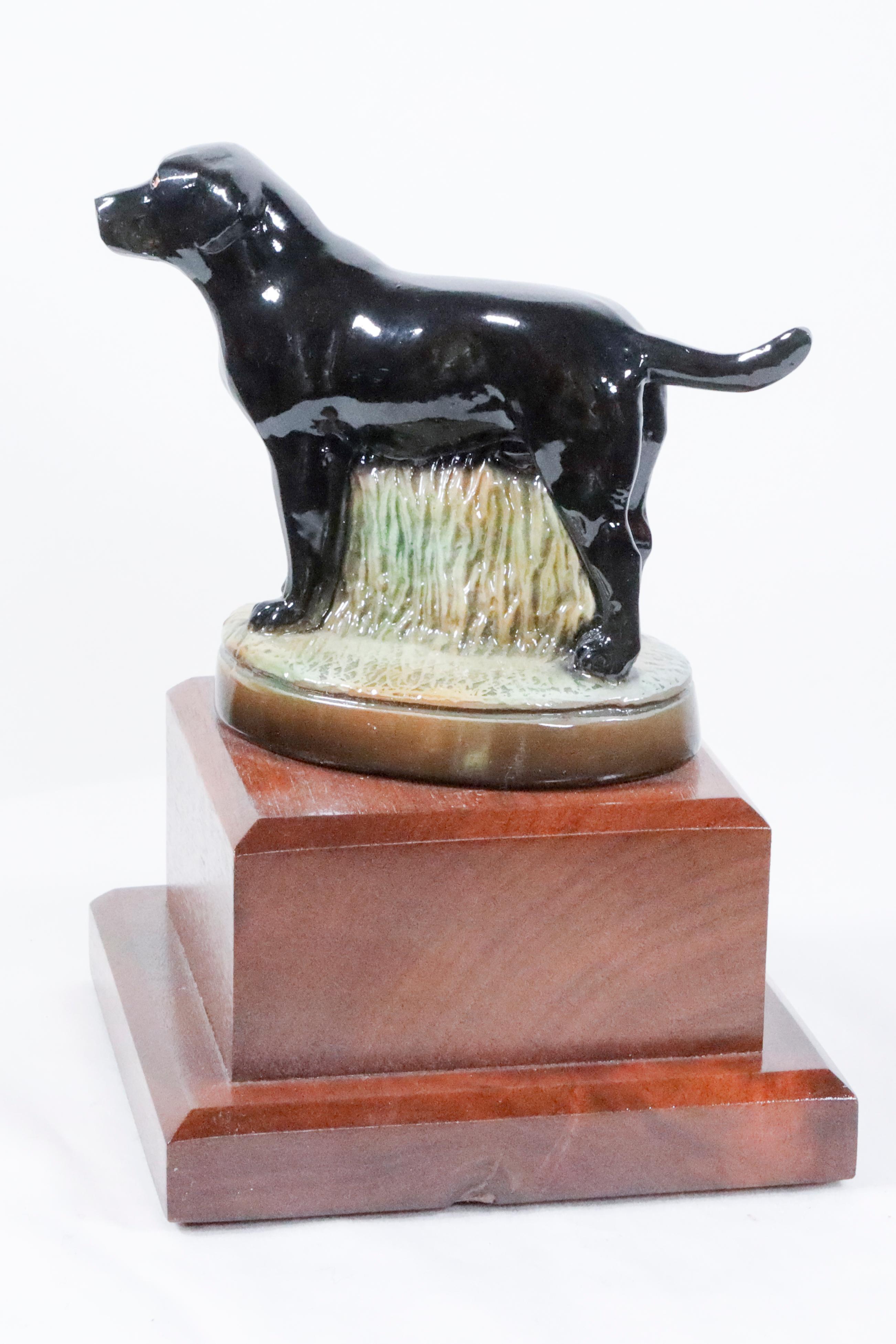 Black Labrador Retriever hand  cast and hand painted mounted on a wood base  For Sale 1