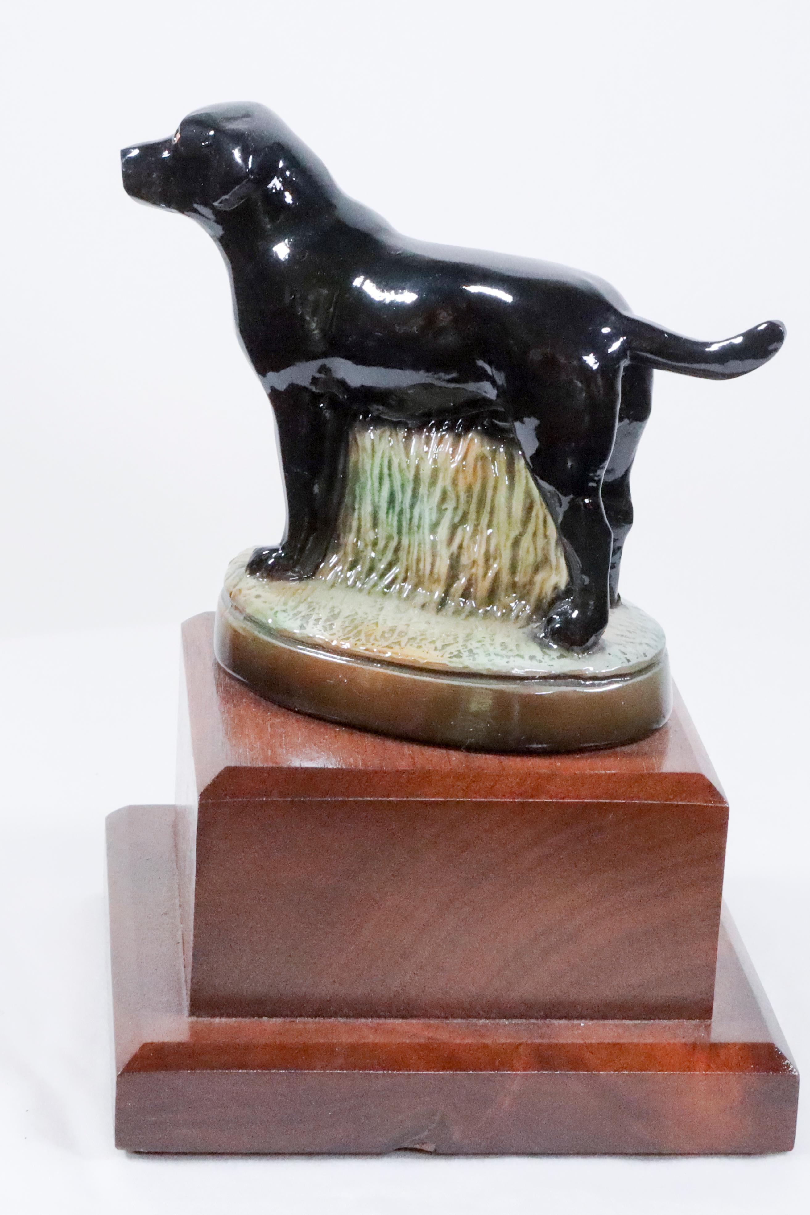 Black Labrador Retriever hand  cast and hand painted mounted on a wood base  - Art by Unknown