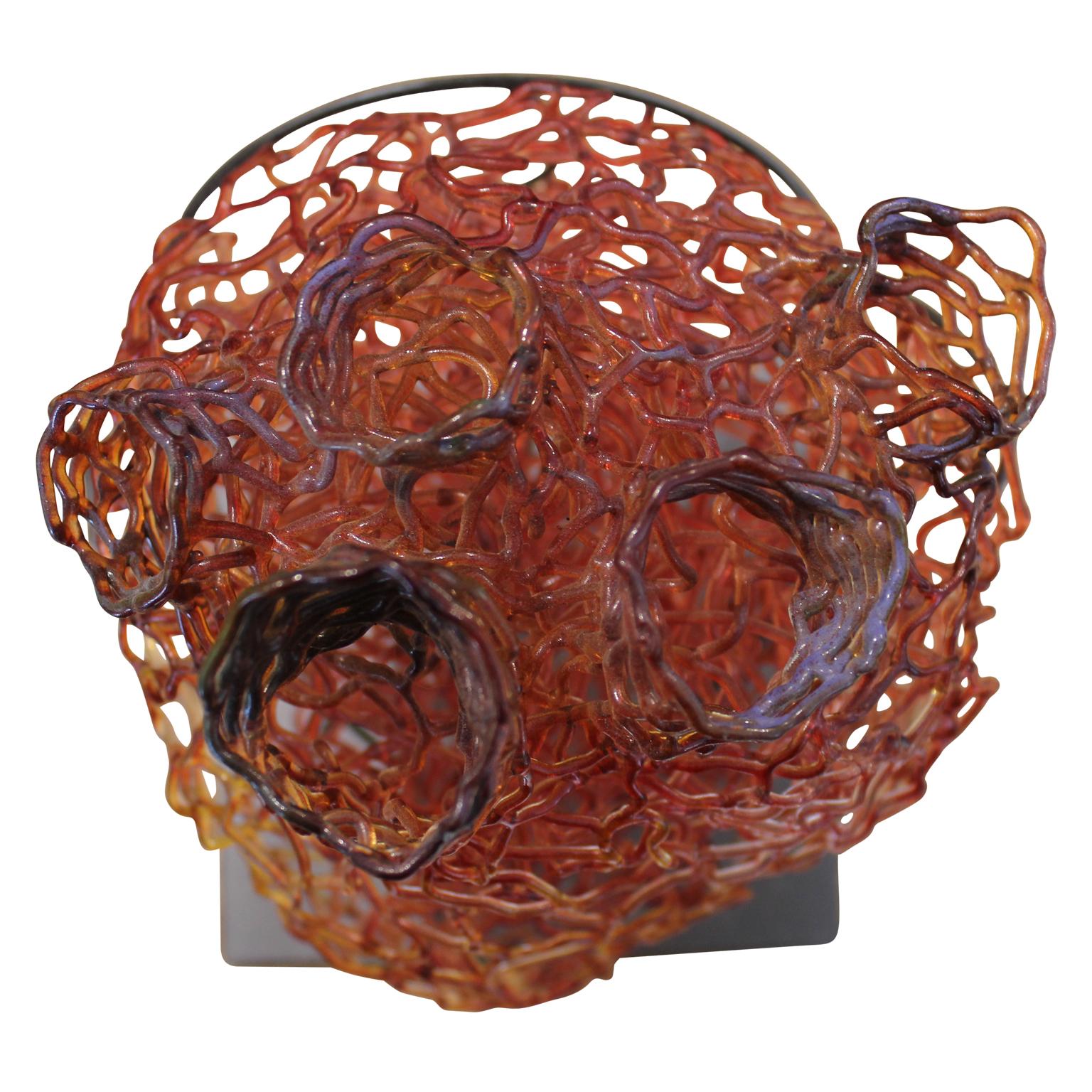 Blown Glass Red and Orange Anatomical Heart Sculpture - Brown Abstract Sculpture by Unknown