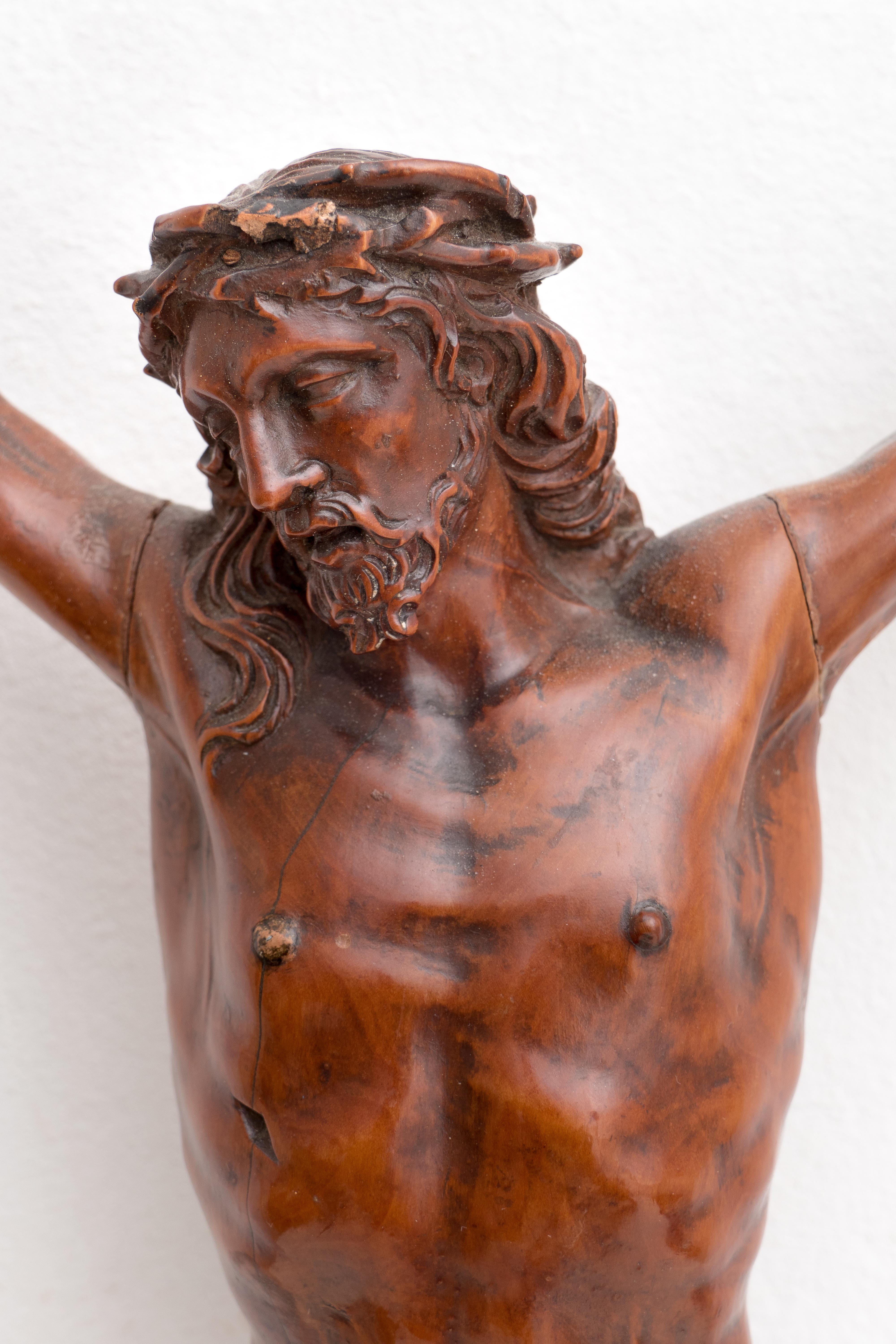 ANTIQUE italienische BOXWOOD SculPTURE OF CHRIST aus dem 18. Jh. (Braun), Figurative Sculpture, von Unknown