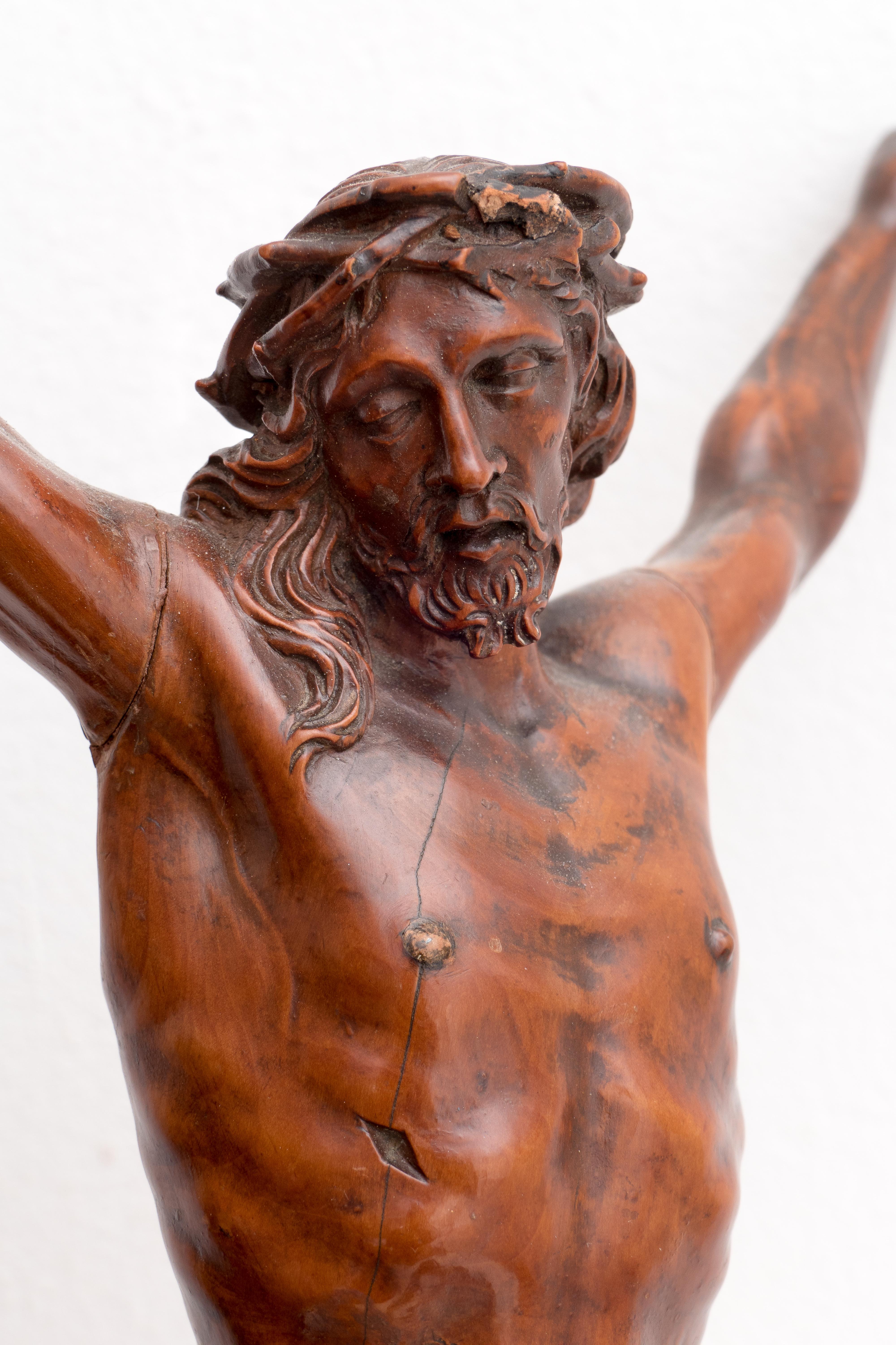 ANTIQUE ITALIAN 18TH CENTURY BOXWOOD SCULPTURE OF CHRIST - Brown Figurative Sculpture by Unknown