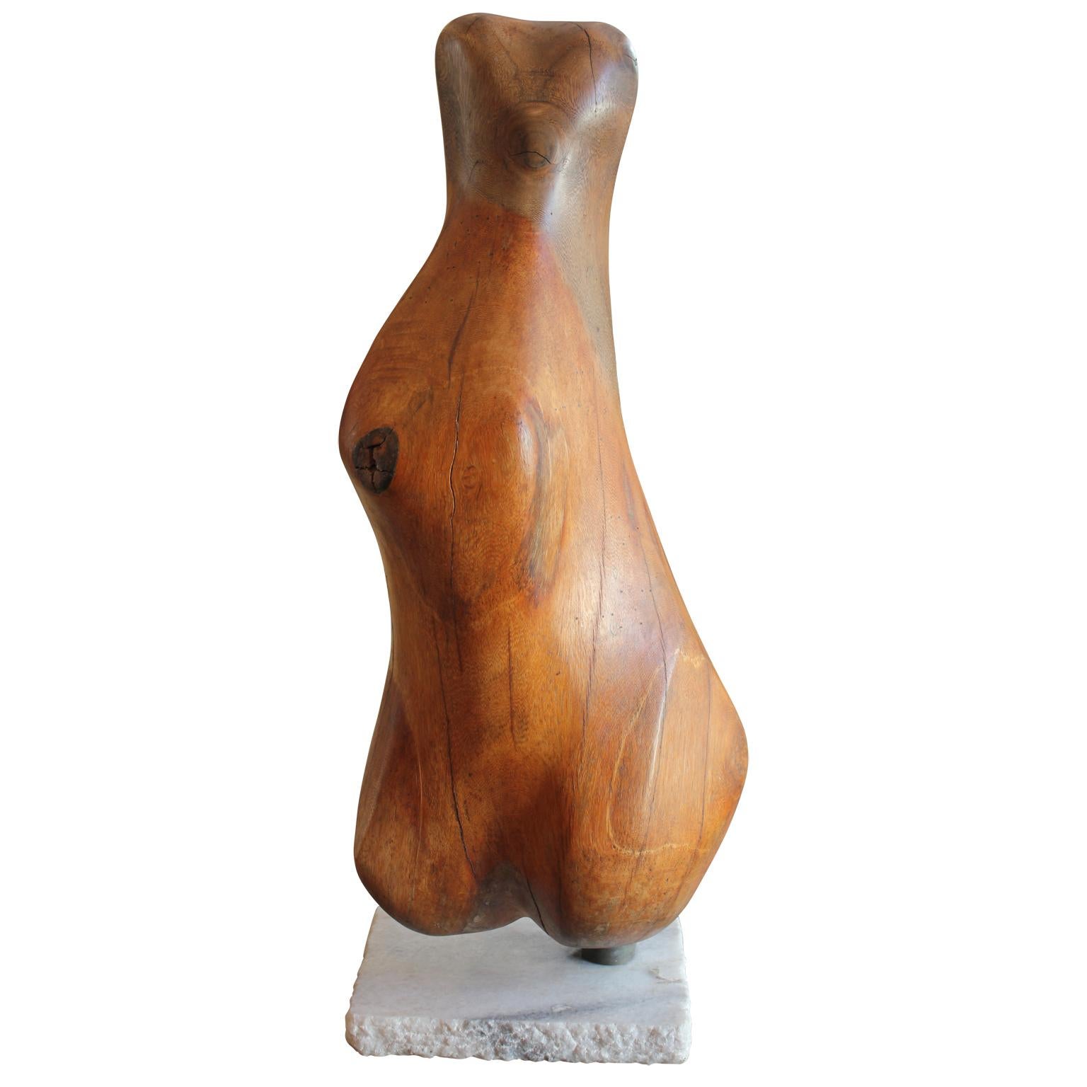 Unknown Abstract Sculpture - Brazilian Biomorphic Fruit Wood Sculpture with Marble Base