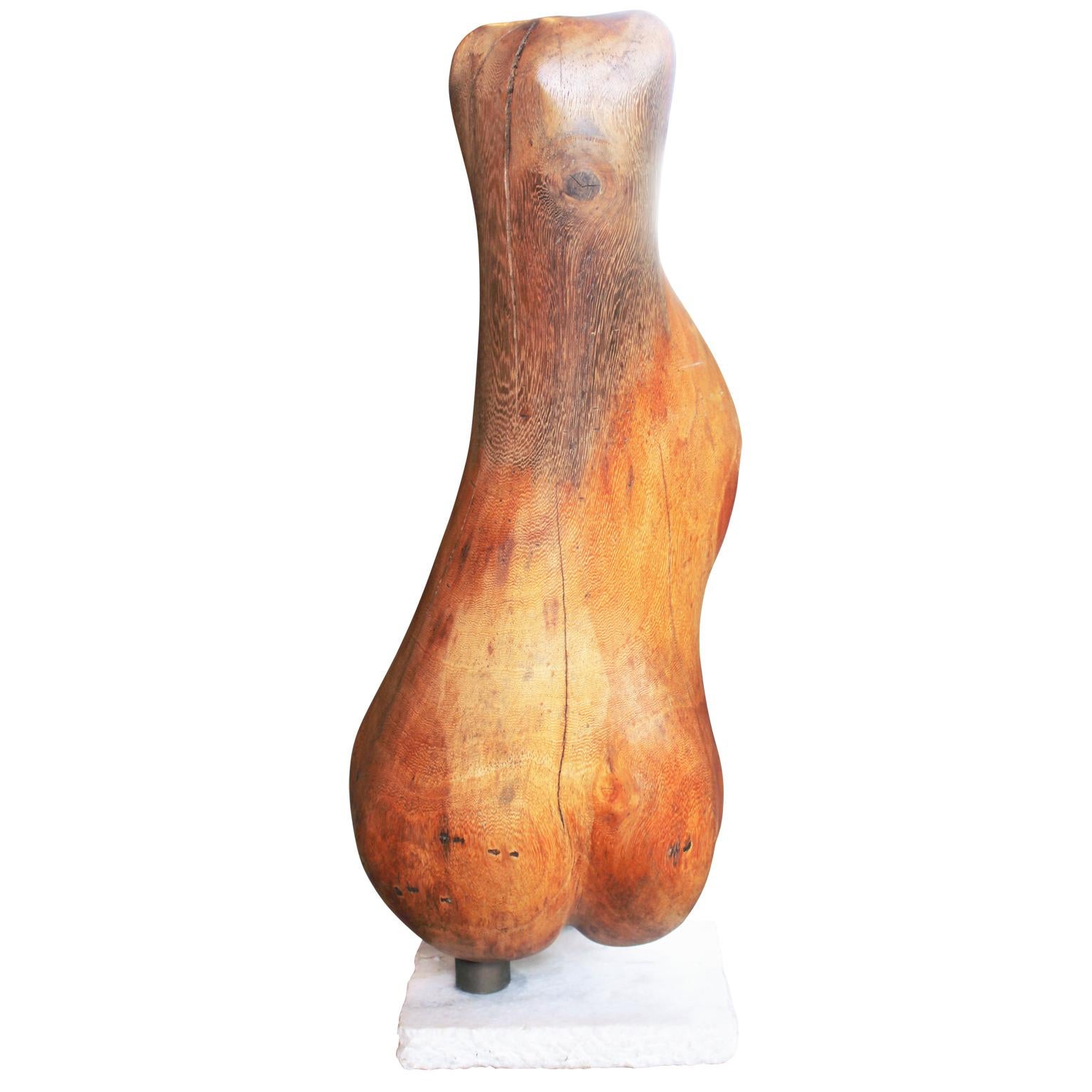 Organic shaped biomorphic wooden sculpture made from a block of fruit wood. The sculpture sits on a marble base with a felt bottom. It is similar to the style of Andrianna Shamaris who makes sculptures from jackfruit trees.
Dimensions are with base.
