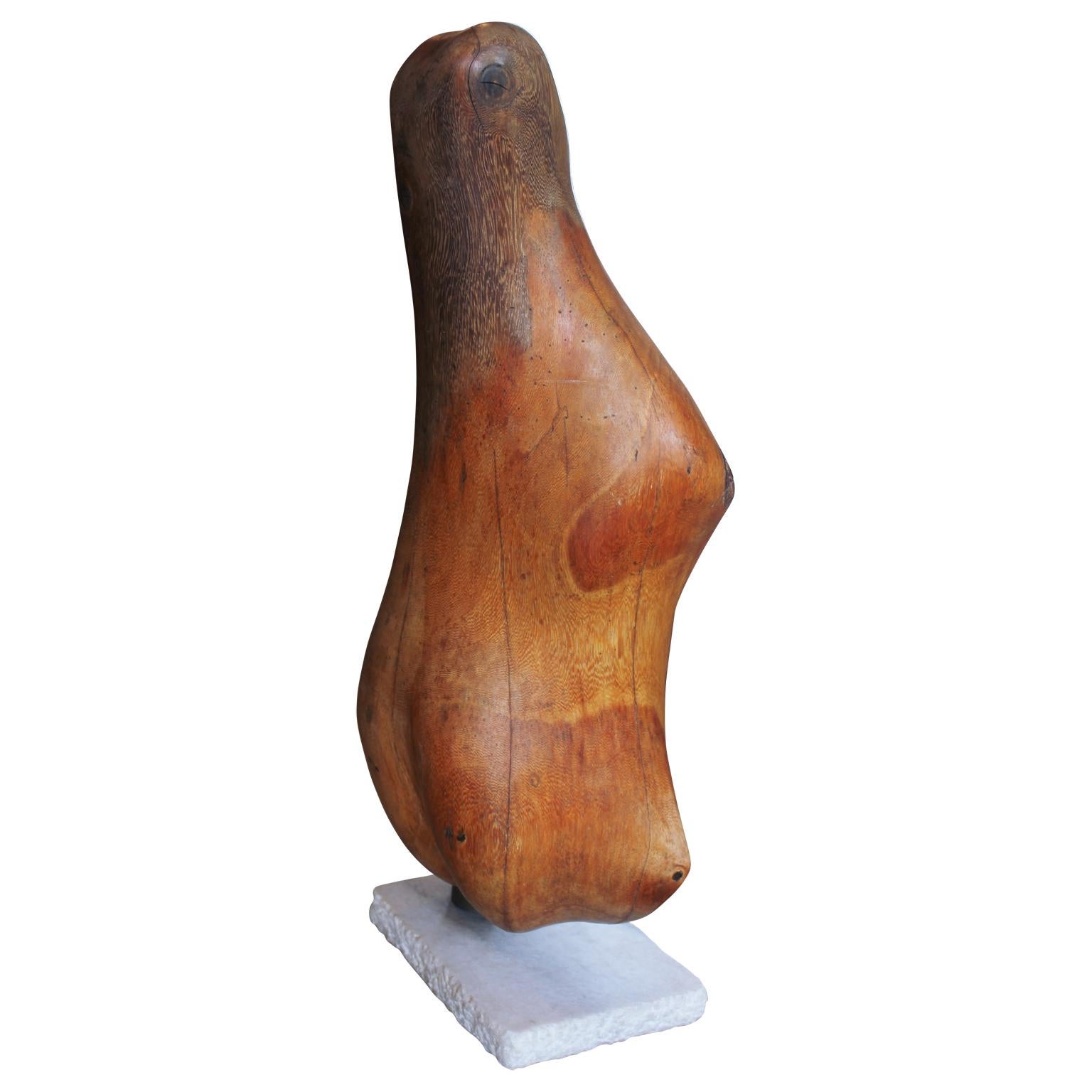 Brazilian Biomorphic Fruit Wood Sculpture with Marble Base 1