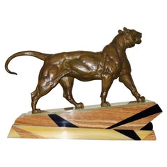 Bronze-Art-déco-Löwen-Skulptur aus Bronze