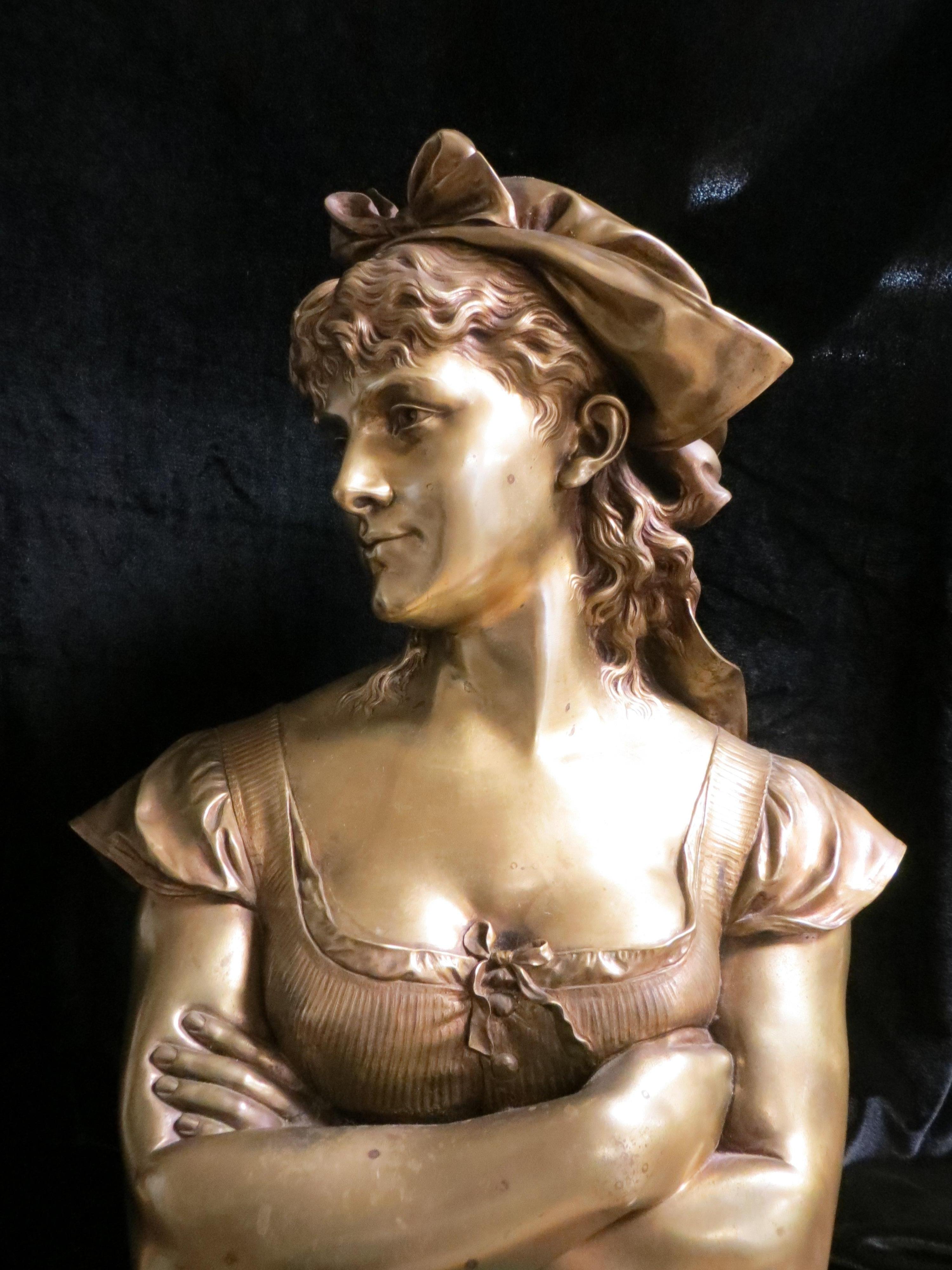 Bronze Bust Lady After Leop Harze - Sculpture by Unknown