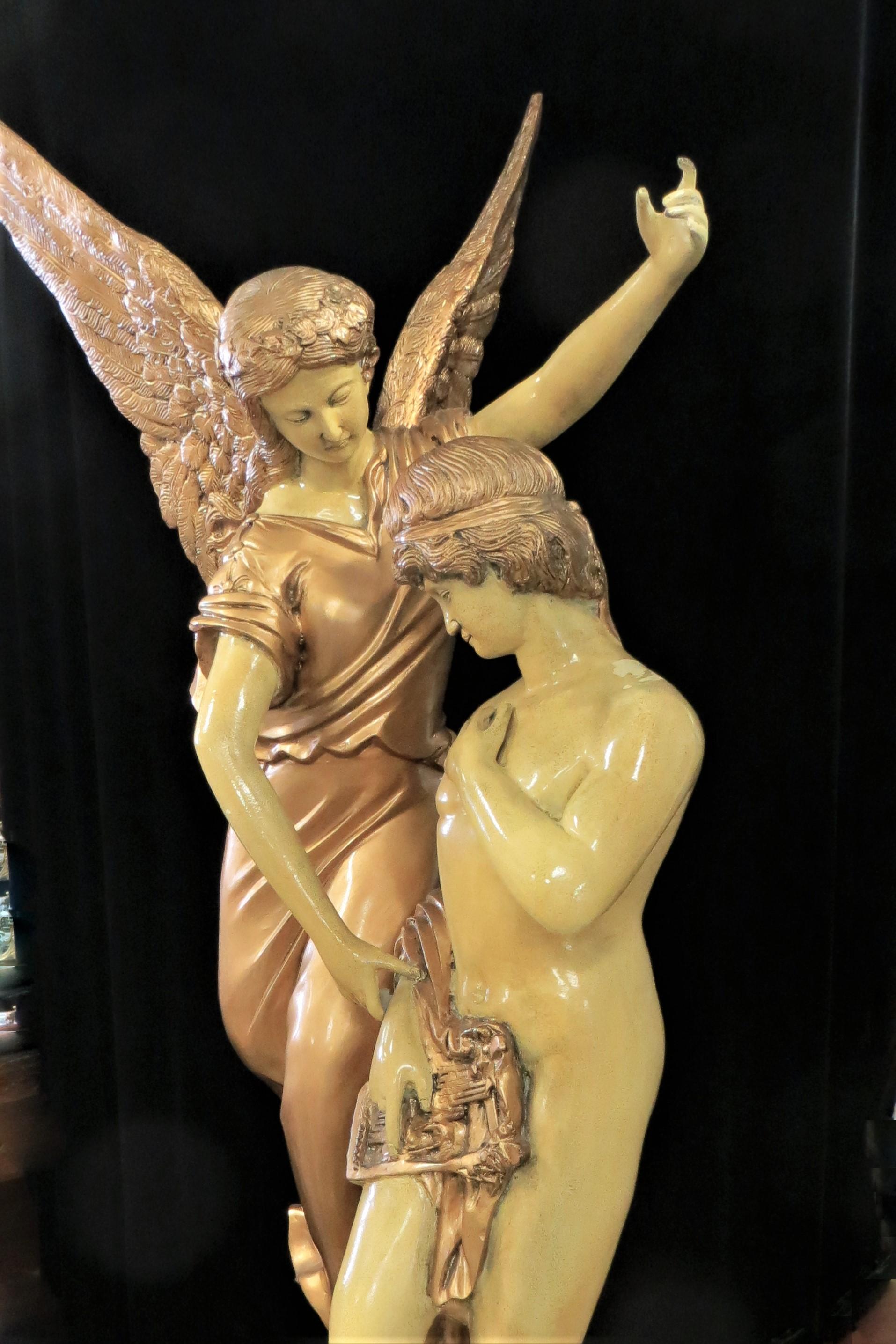 Unknown Figurative Sculpture - Bronze Cupid and Psyche Statue
