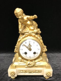Bronze French Mantel Clock single putti