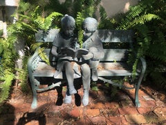 Two Children Sitting On The Bench Garden Sculpture