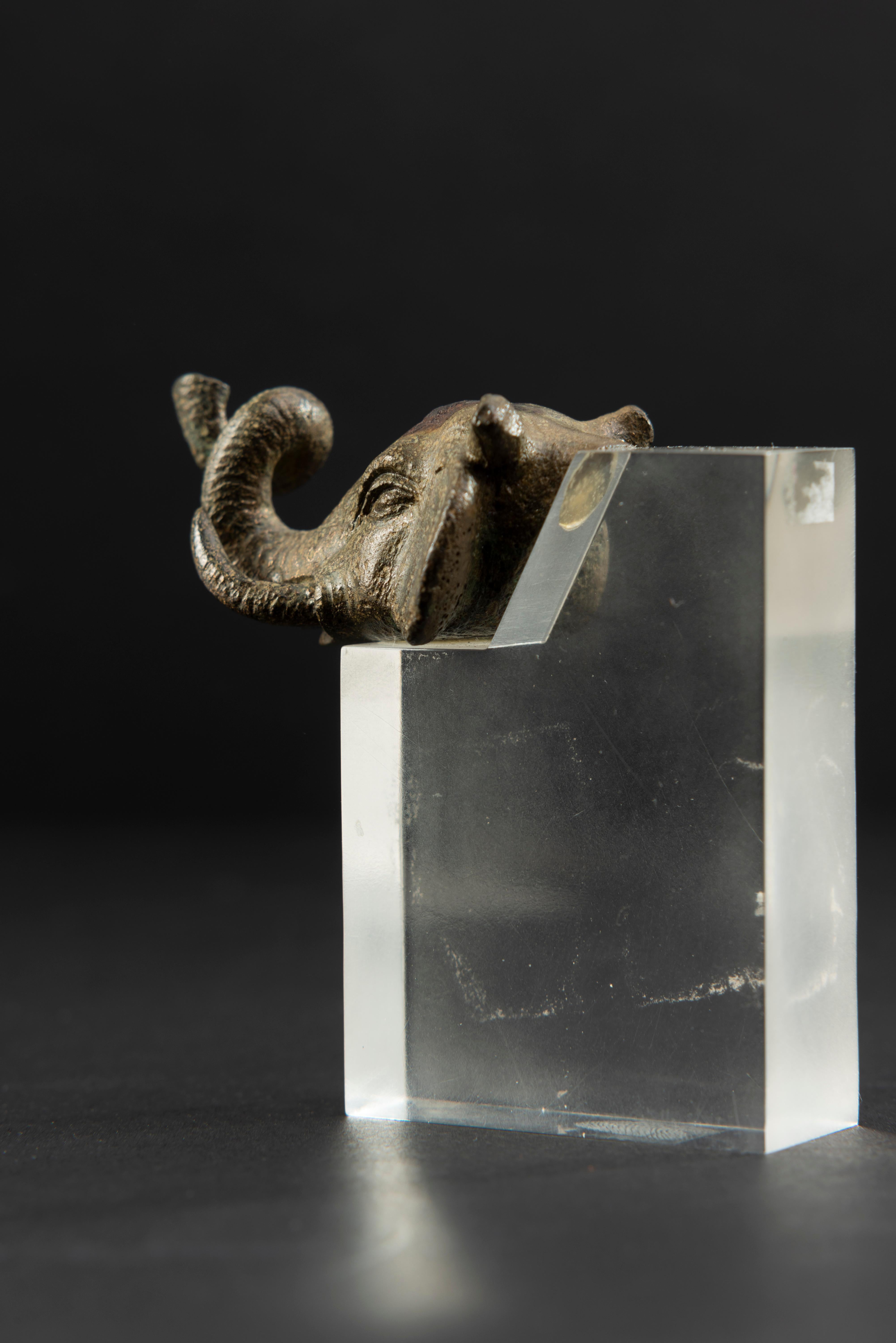 Cette belle tête d'éléphant en bronze coulé est un protome, qui, dans l'art antique, était un élément décoratif composé d'une tête - parfois avec une partie du buste - d'un personnage humain, animal ou fantastique. En fait, l'œuvre d'art en question