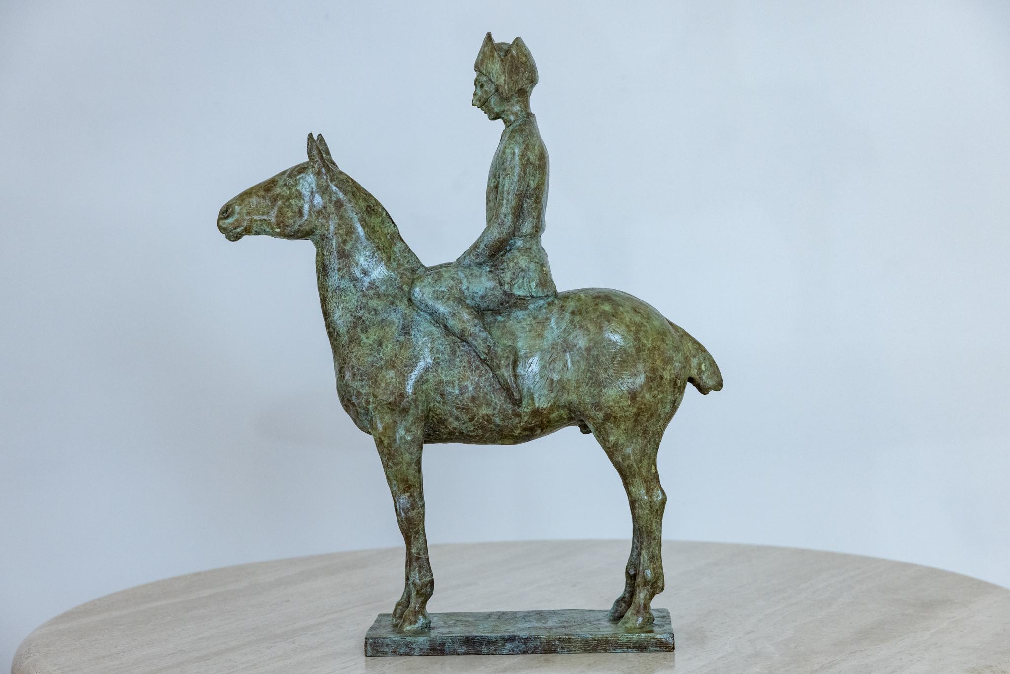 Cheval et cavalier en bronze - Or Figurative Sculpture par Unknown