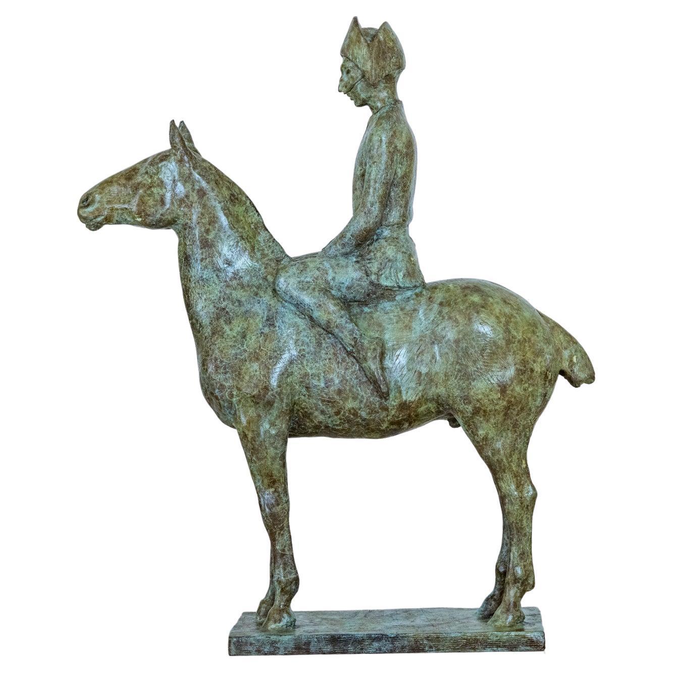 Figurative Sculpture Unknown - Cheval et cavalier en bronze