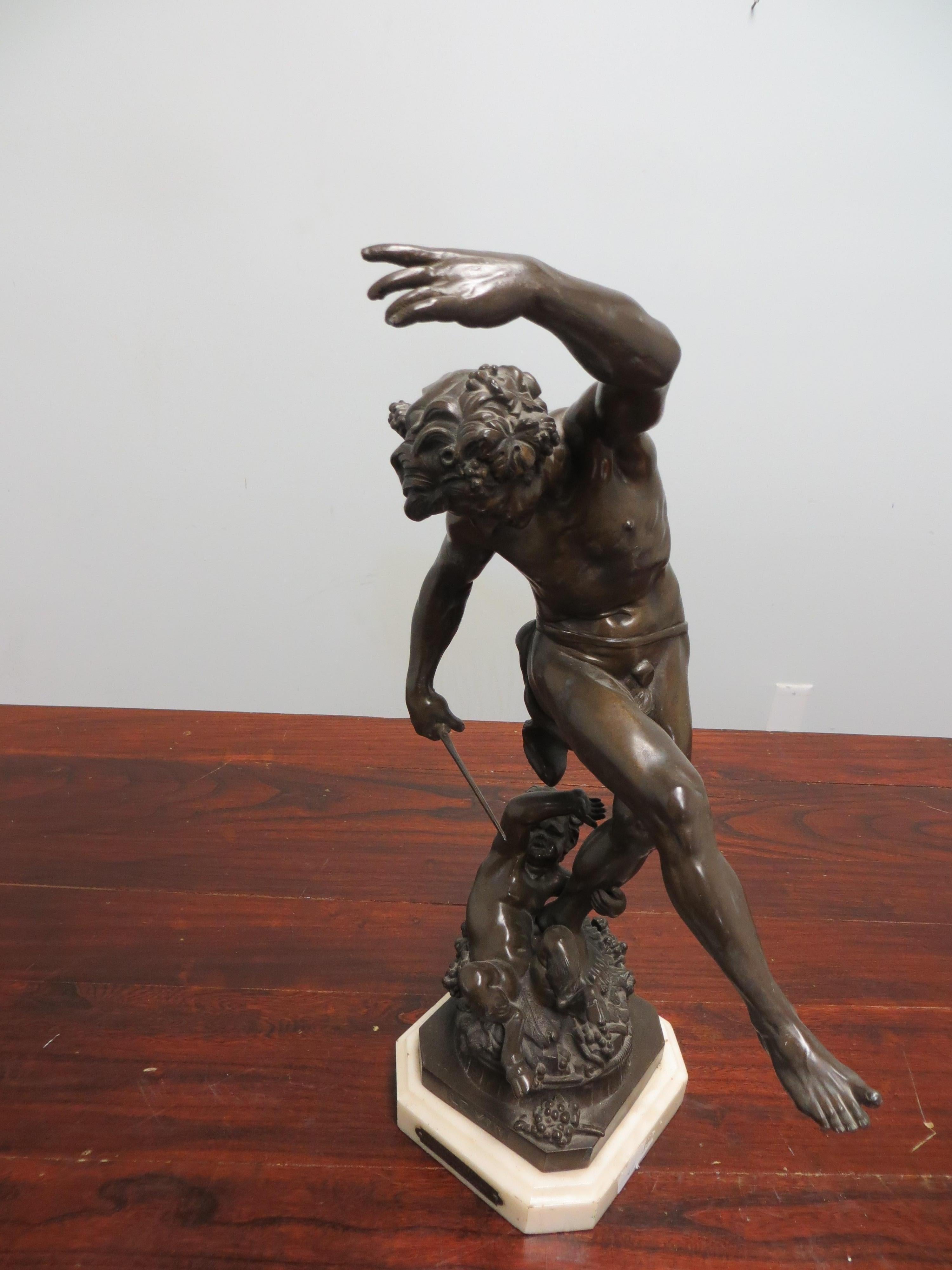 Bronze of a Dancing Bacchus with a child Faun  4