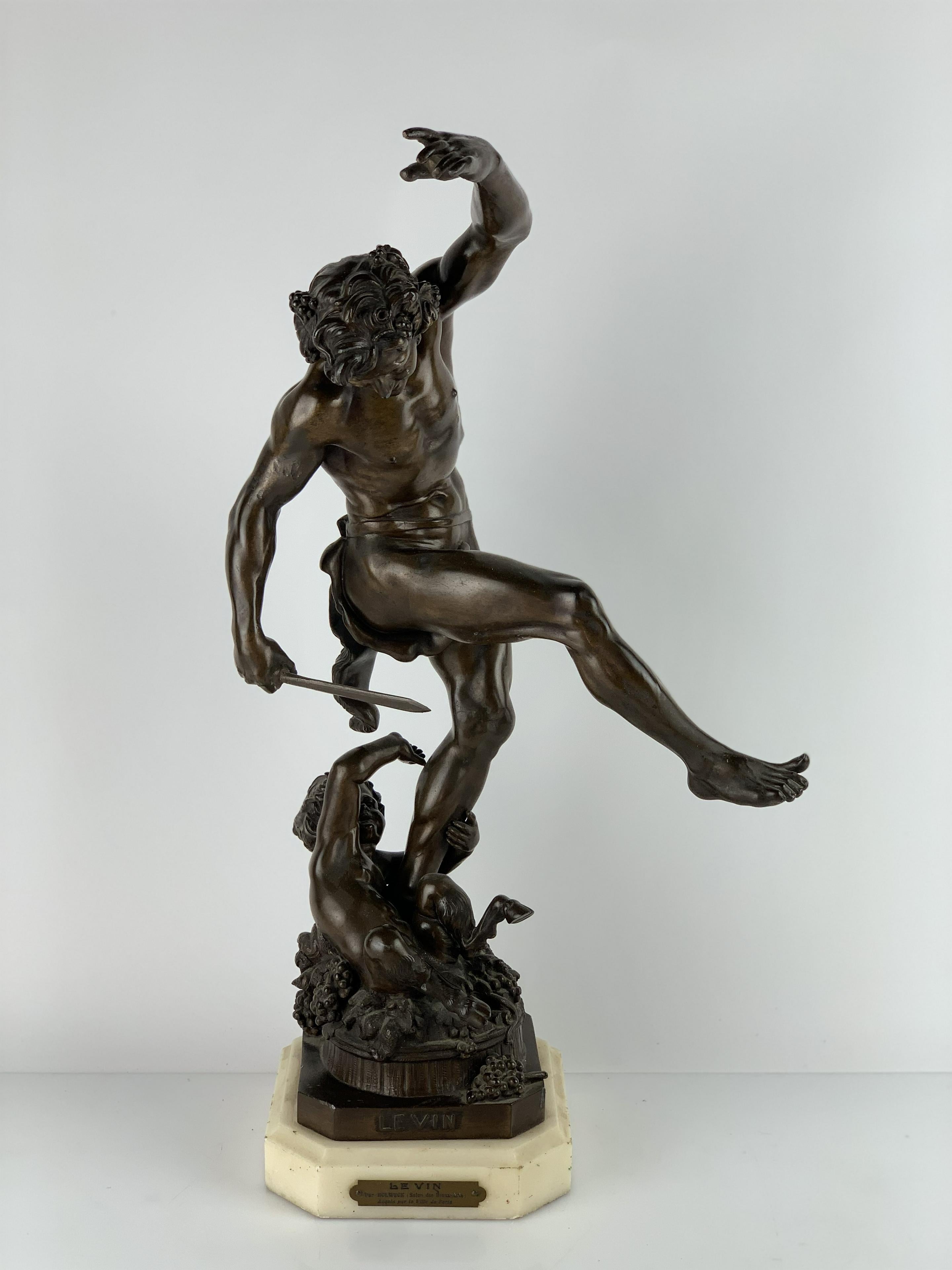 Bronze of a Dancing Bacchus with a child Faun 