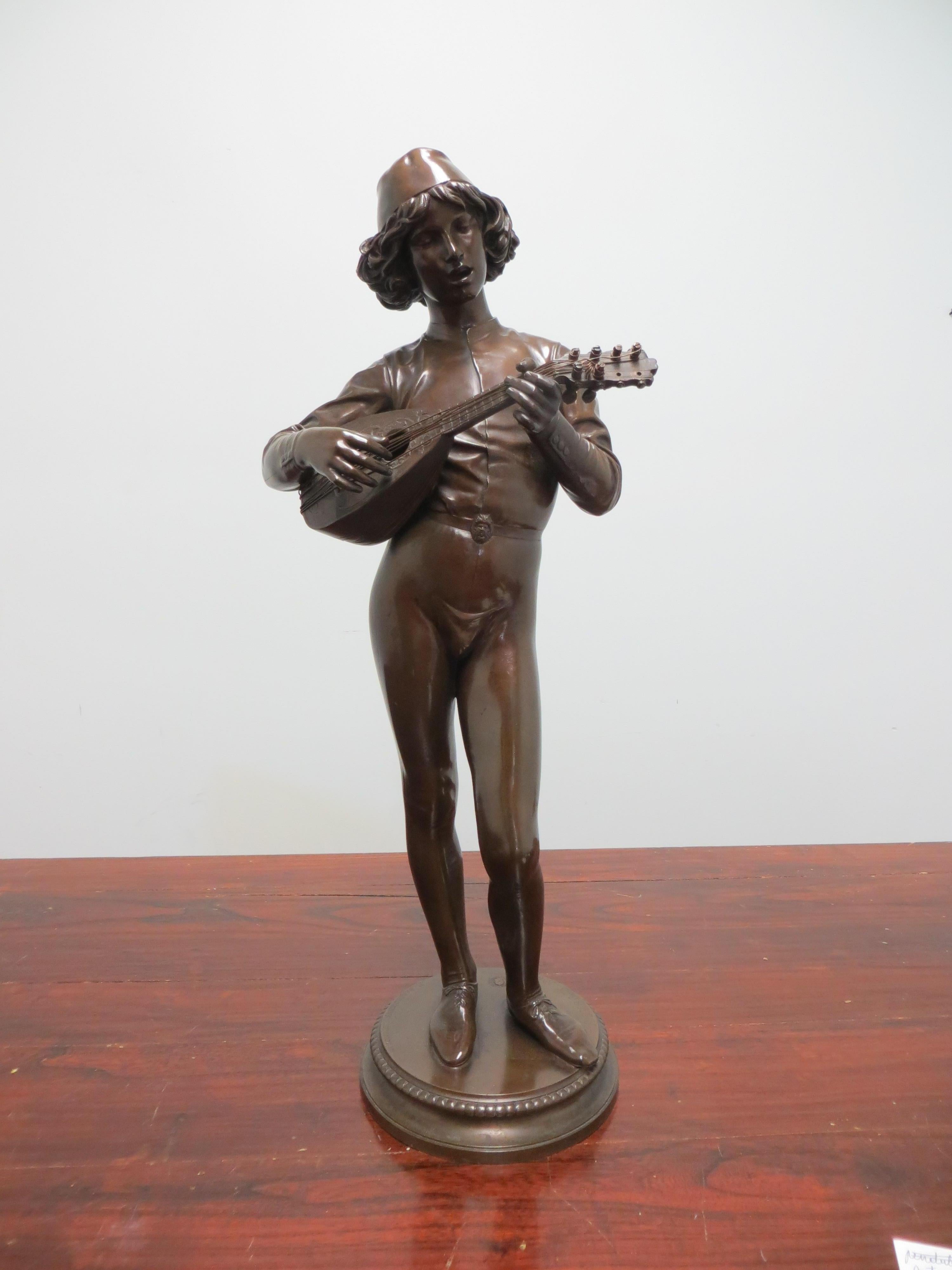 Bronze XIXe. Paul Dubois. Joueur De Mandoline. - Sculpture by Unknown