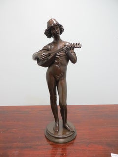 Bronze XIXe. Paul Dubois. Joueur De Mandoline.