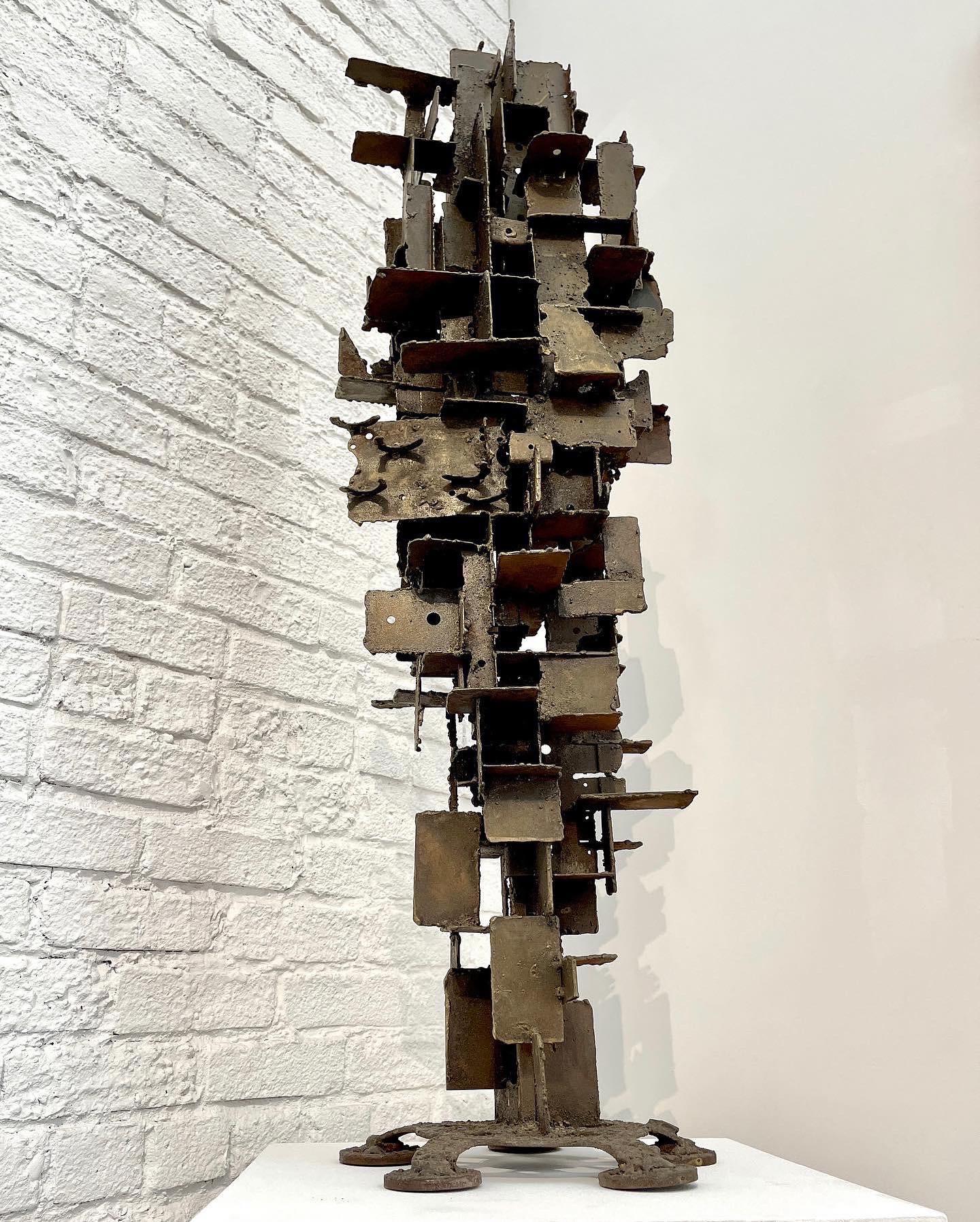Unknown Abstract Sculpture - Brutalist abstract steel 46" sculpture