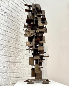 Brutalist abstract steel 46" sculpture