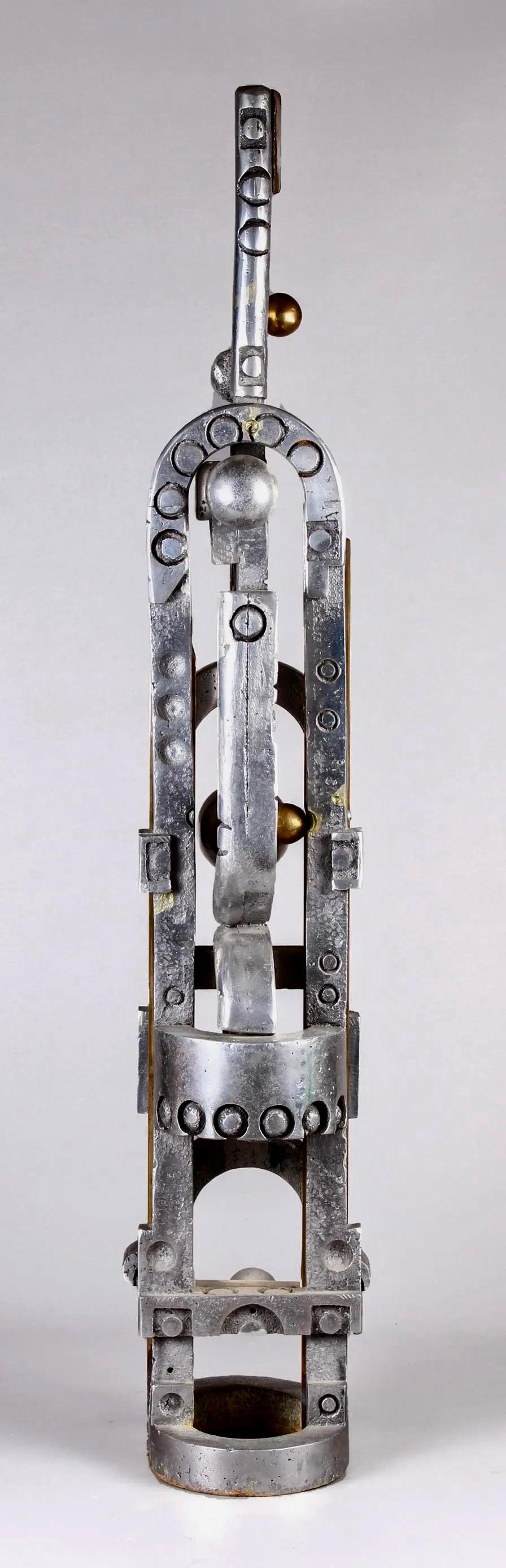 Brutalist Aluminum Brass Contemporary Totem Sculpture Abstract non objective - Black Abstract Sculpture by Unknown