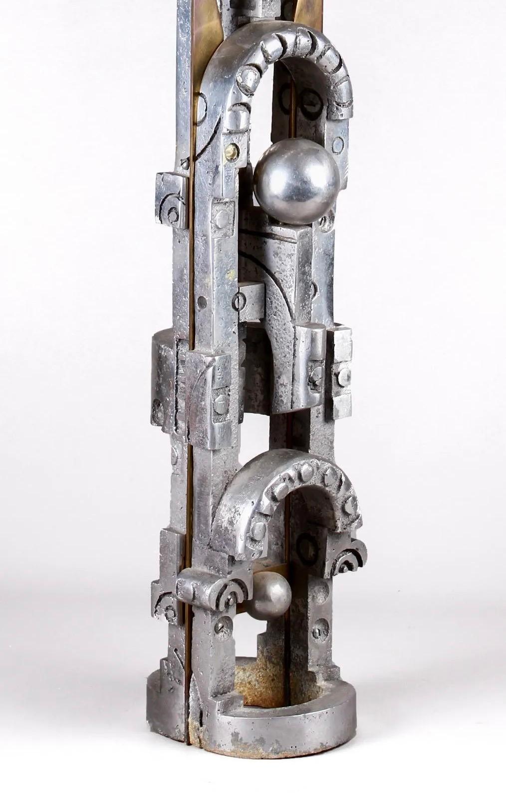 Brutalist Aluminum Brass Contemporary Totem Sculpture Abstract non objective For Sale 1