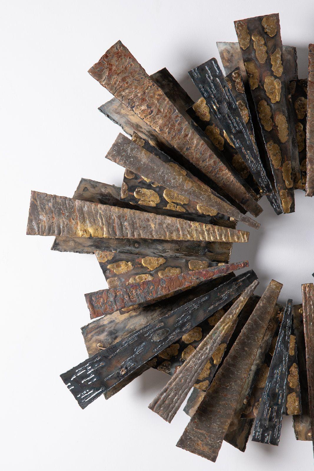Stuart Mathews was a prolific sculptor who studied at the Art Institute of Chicago and Cranbrook in the 1950s. His work is characterized by his ability to combine a variety of different metals with intriguing abstract shapes and textures to create