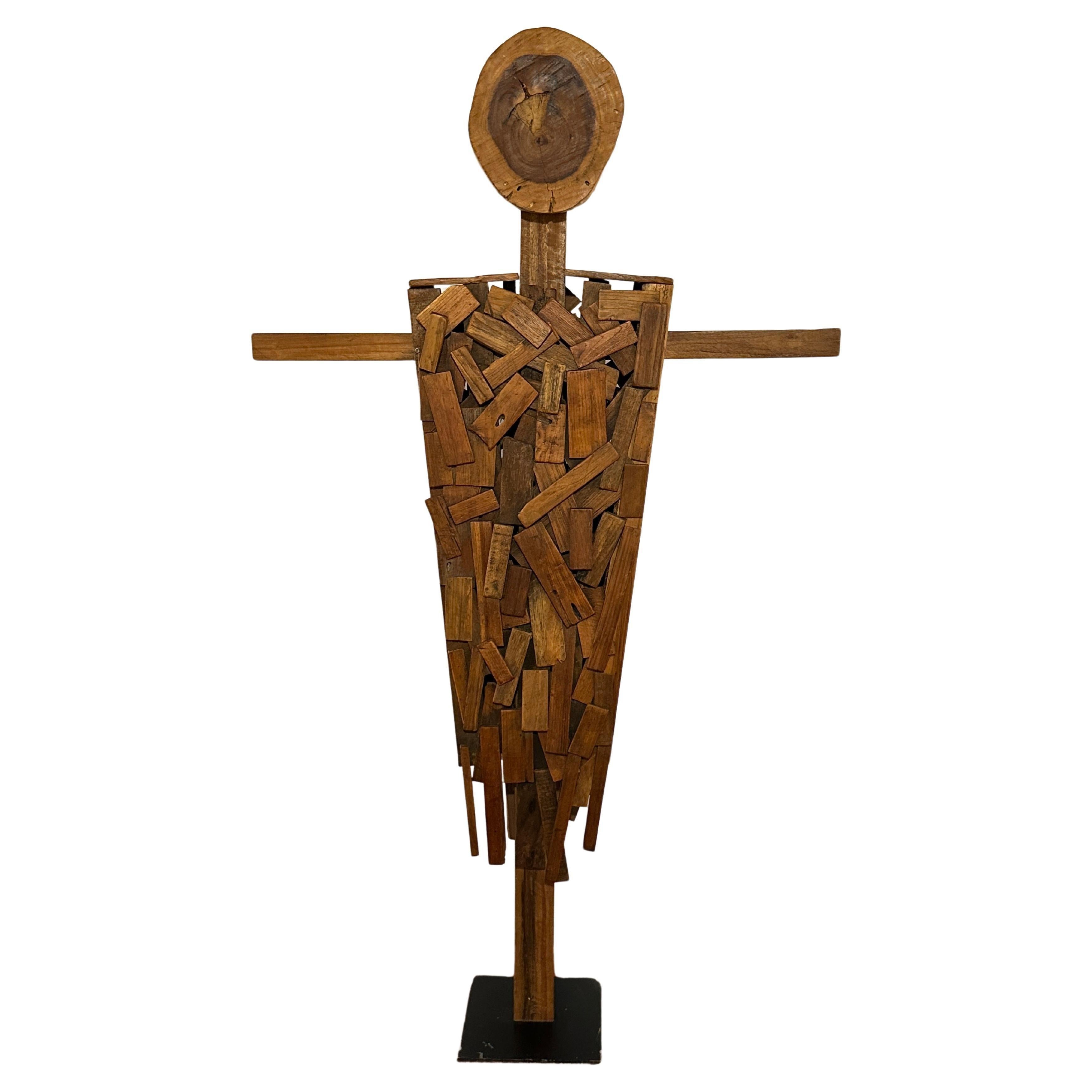Unknown Figurative Sculpture - Brutalist Wood Sculpture
