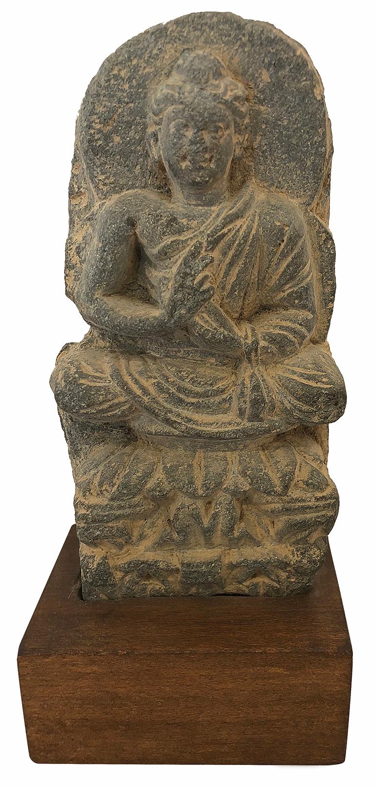 Unknown Figurative Sculpture -  Buddha sitting in Lotus Throne in Dhyana Mudra with Halo