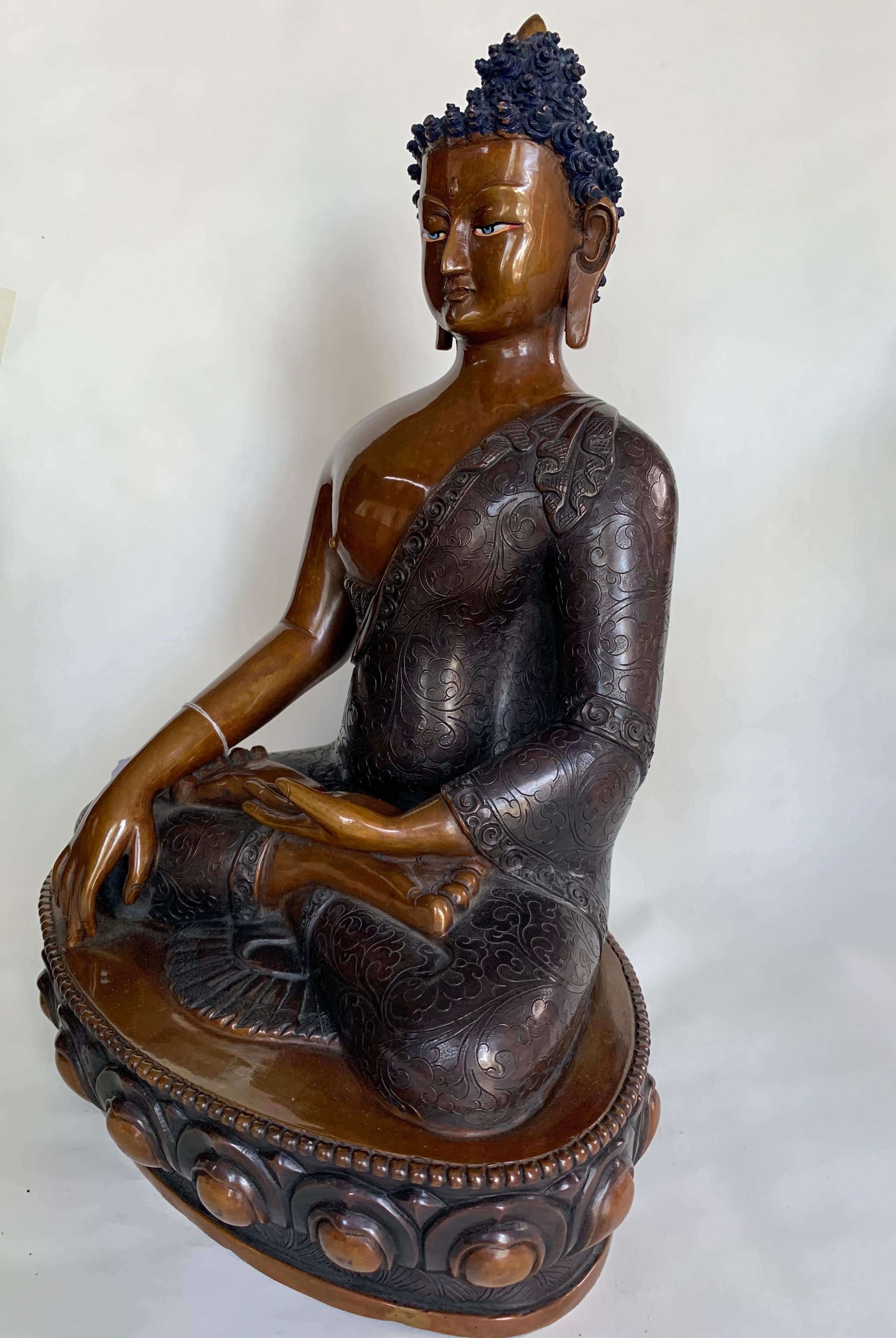 Buddha Statue 12 Inch Handcrafted by Lost Wax Process - Sculpture by Unknown