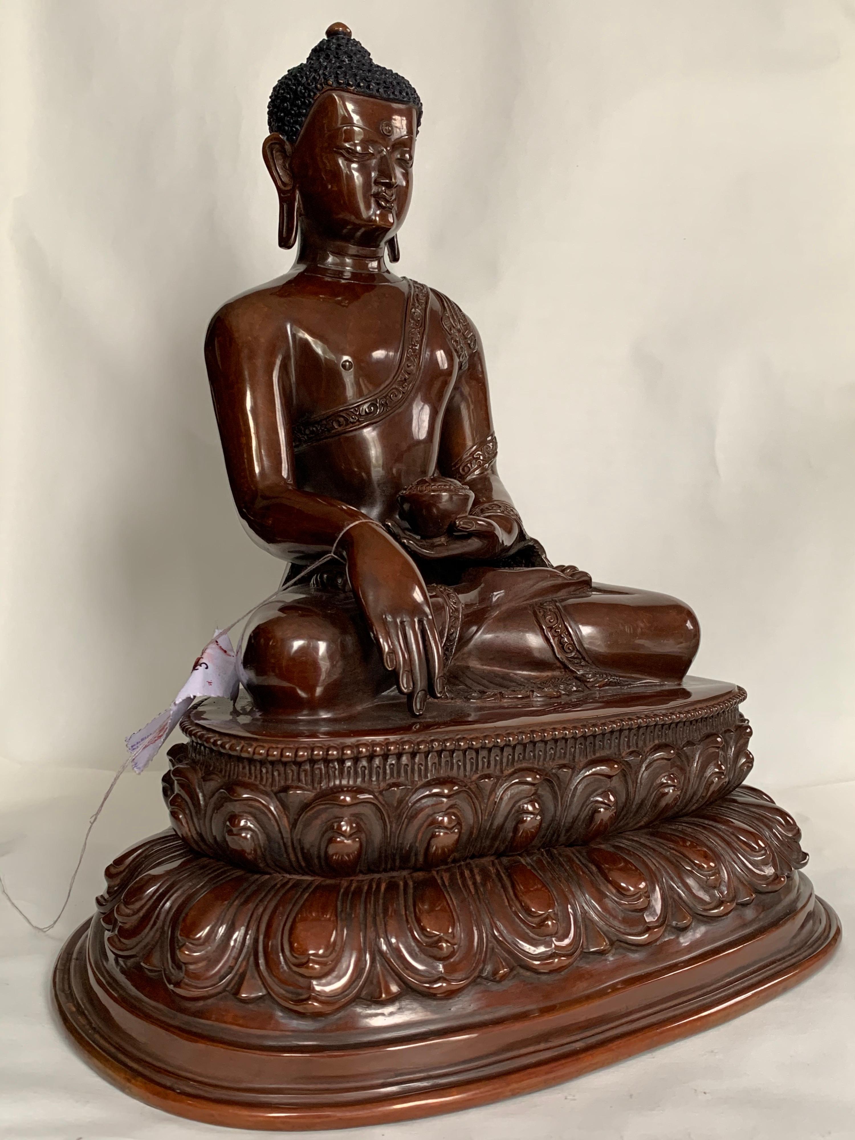 Buddha Statue 12 Inch Handcrafted by Lost Wax Process - Sculpture by Unknown