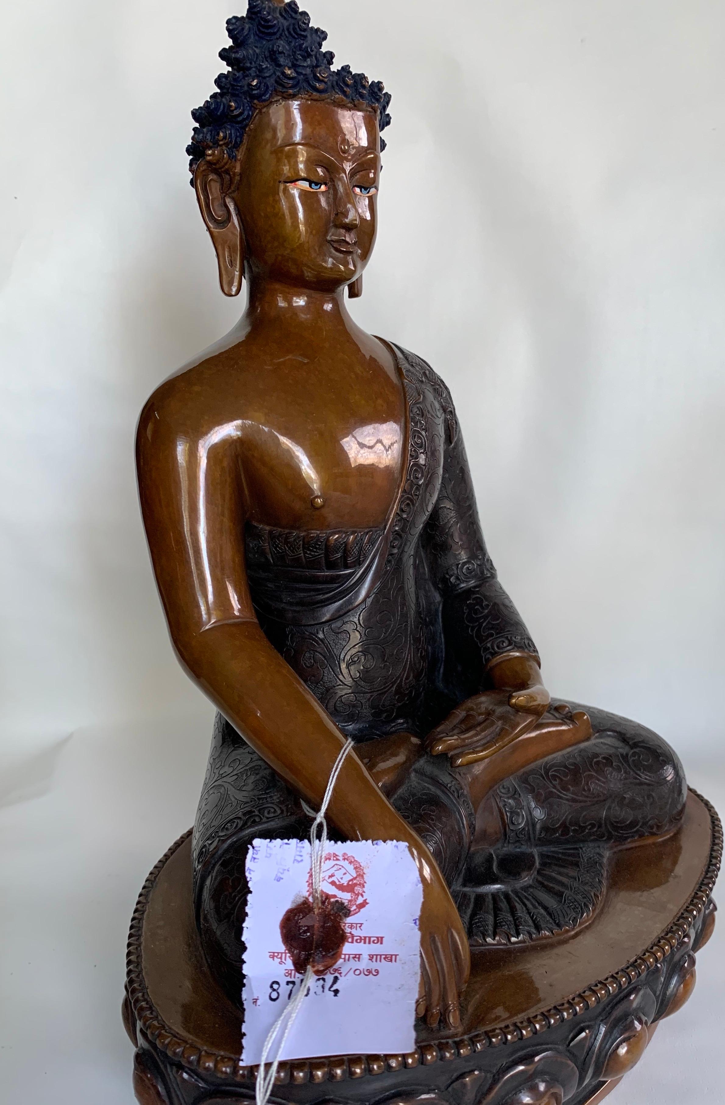 Buddha Statue 12 Inch Handcrafted by Lost Wax Process - Gray Figurative Sculpture by Unknown