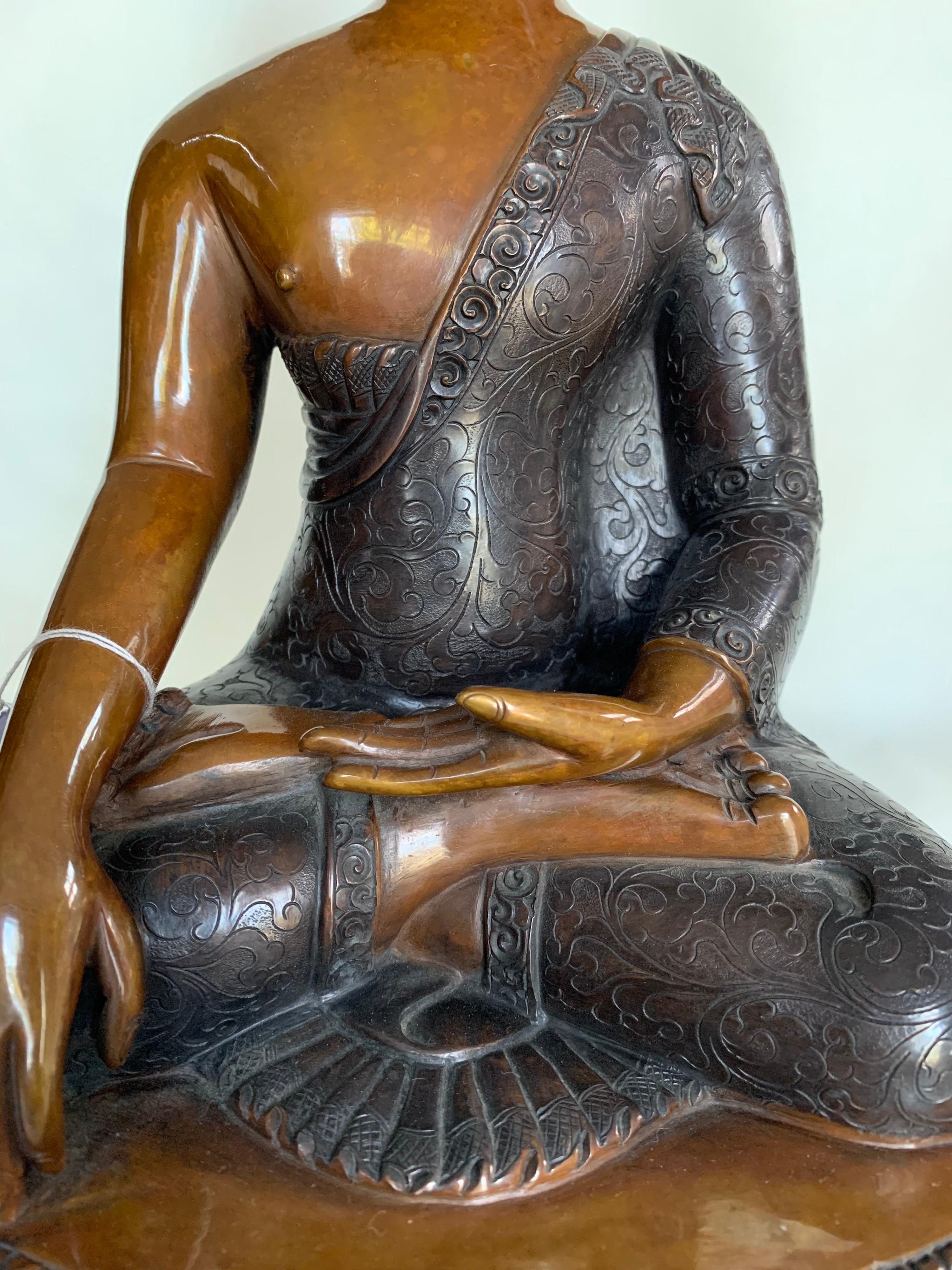This statue is handcrafted by lost wax process which is one of the ancient process of metal craft. Buddha is seated in 