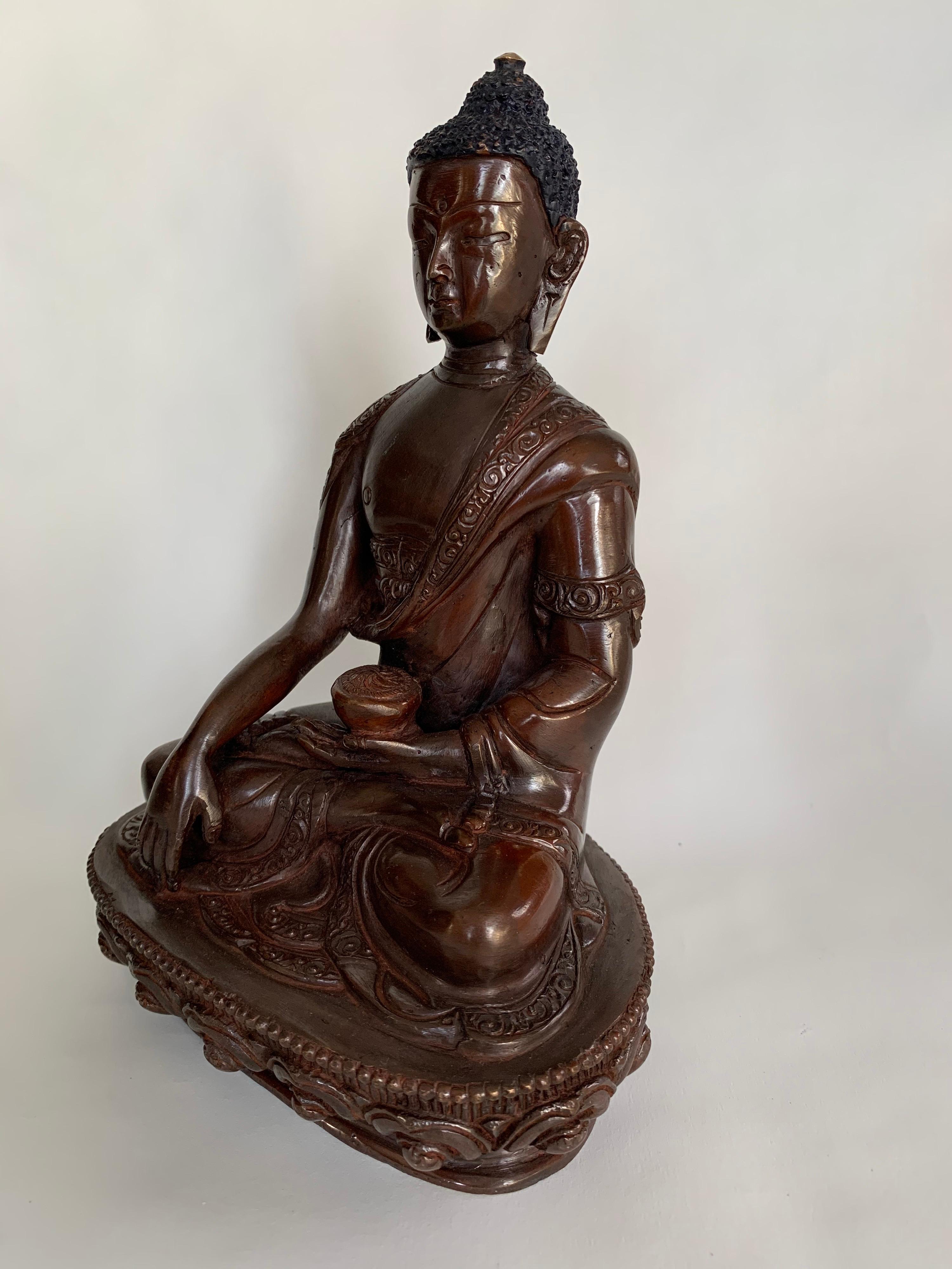 Buddha Statue 7.5 Inch Handcrafted by Lost Wax Process - Sculpture by Unknown