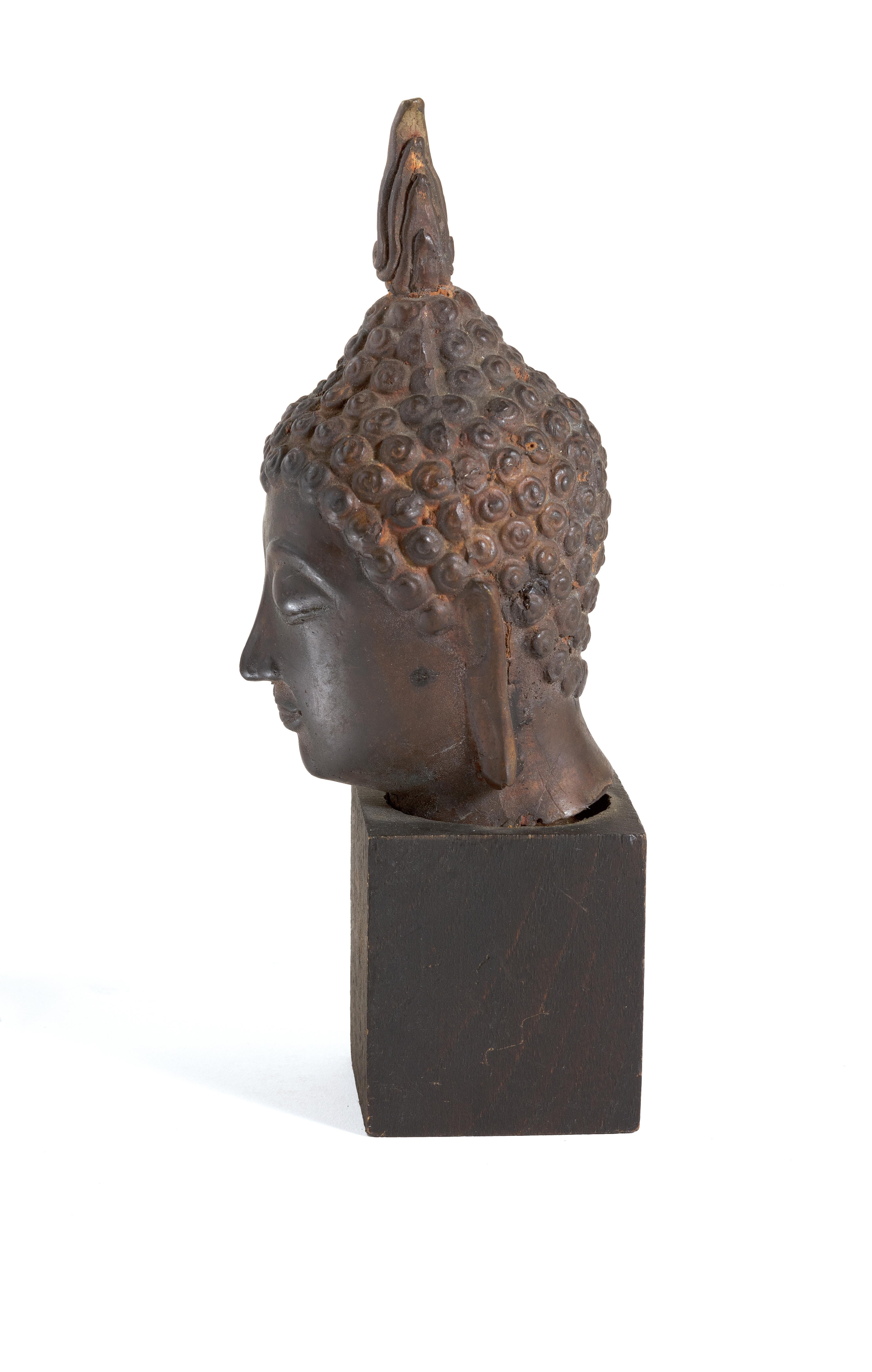 Tête de Bouddha en bronze thaïlandais (original) 17e C.
