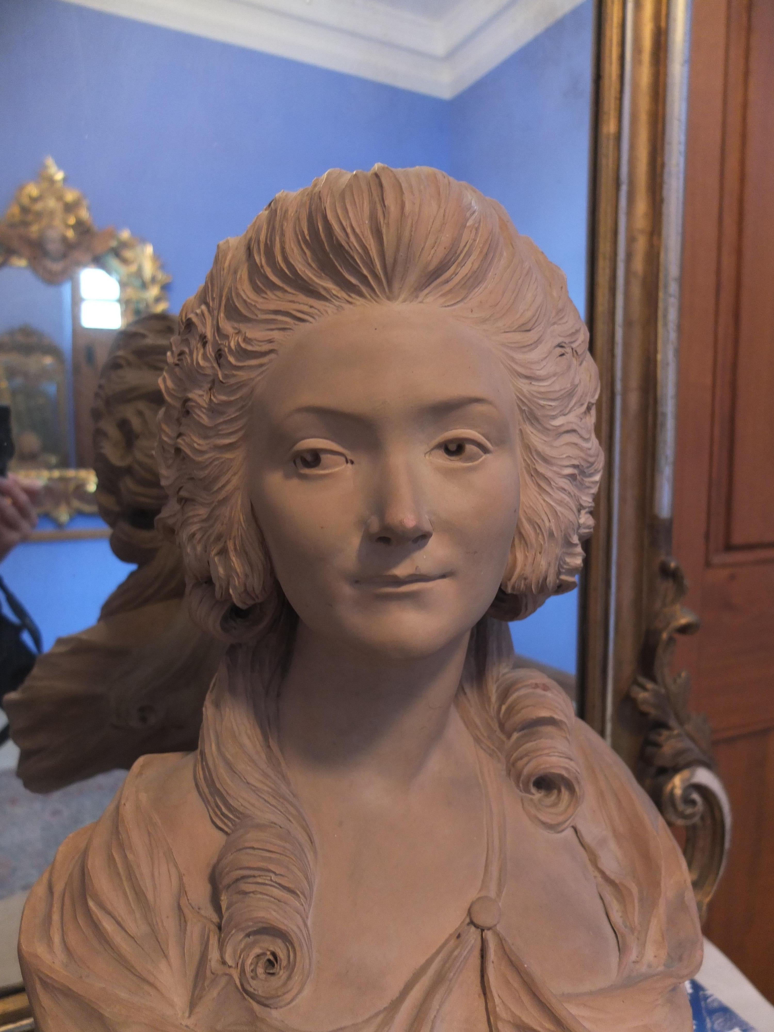 Bust of a Lady, Madame Comtesse Du Barry, Terracotta Bust, French Antique School For Sale 4