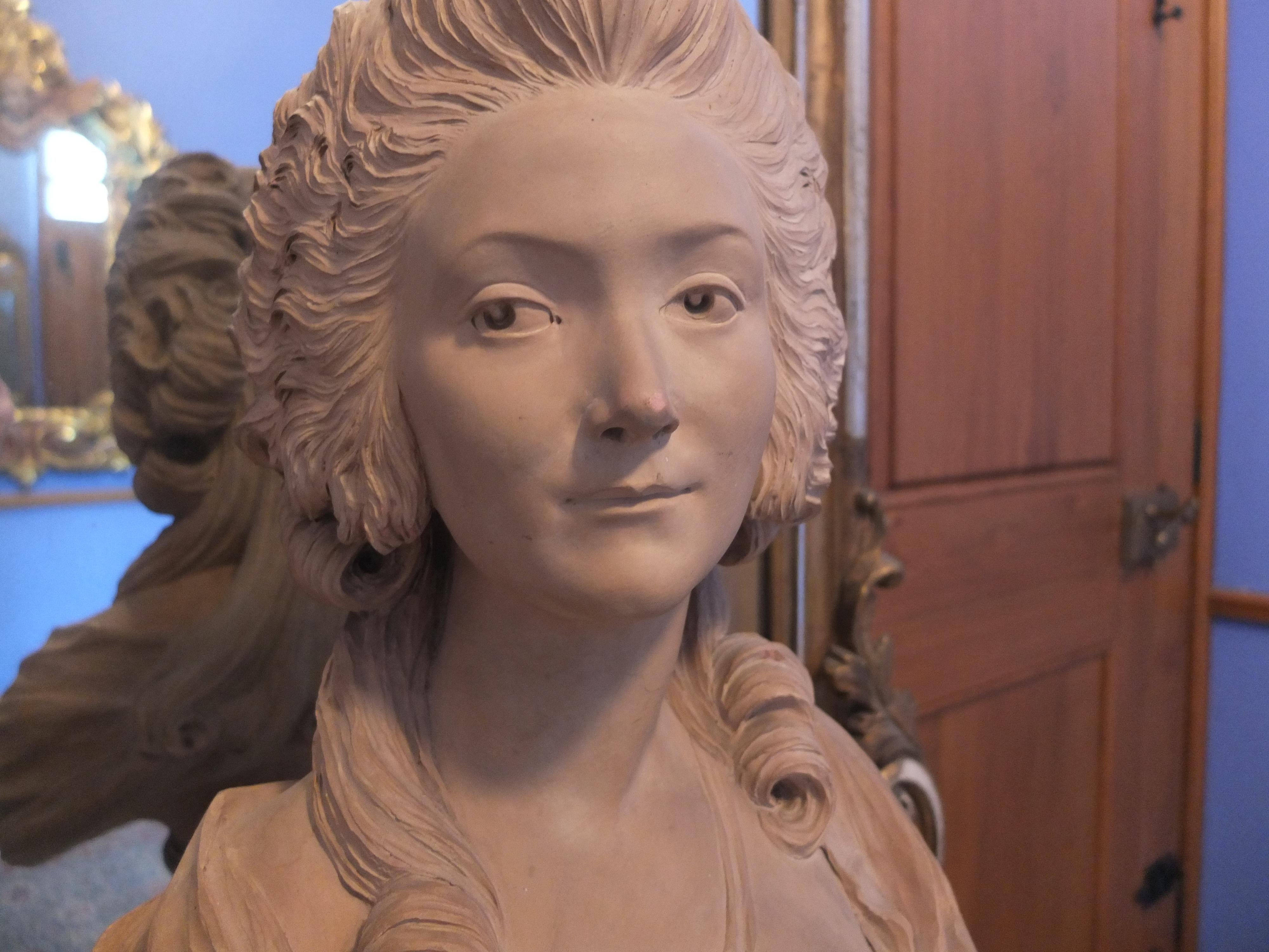 Bust of a Lady, Madame Comtesse Du Barry, Terracotta Bust, French Antique School For Sale 7