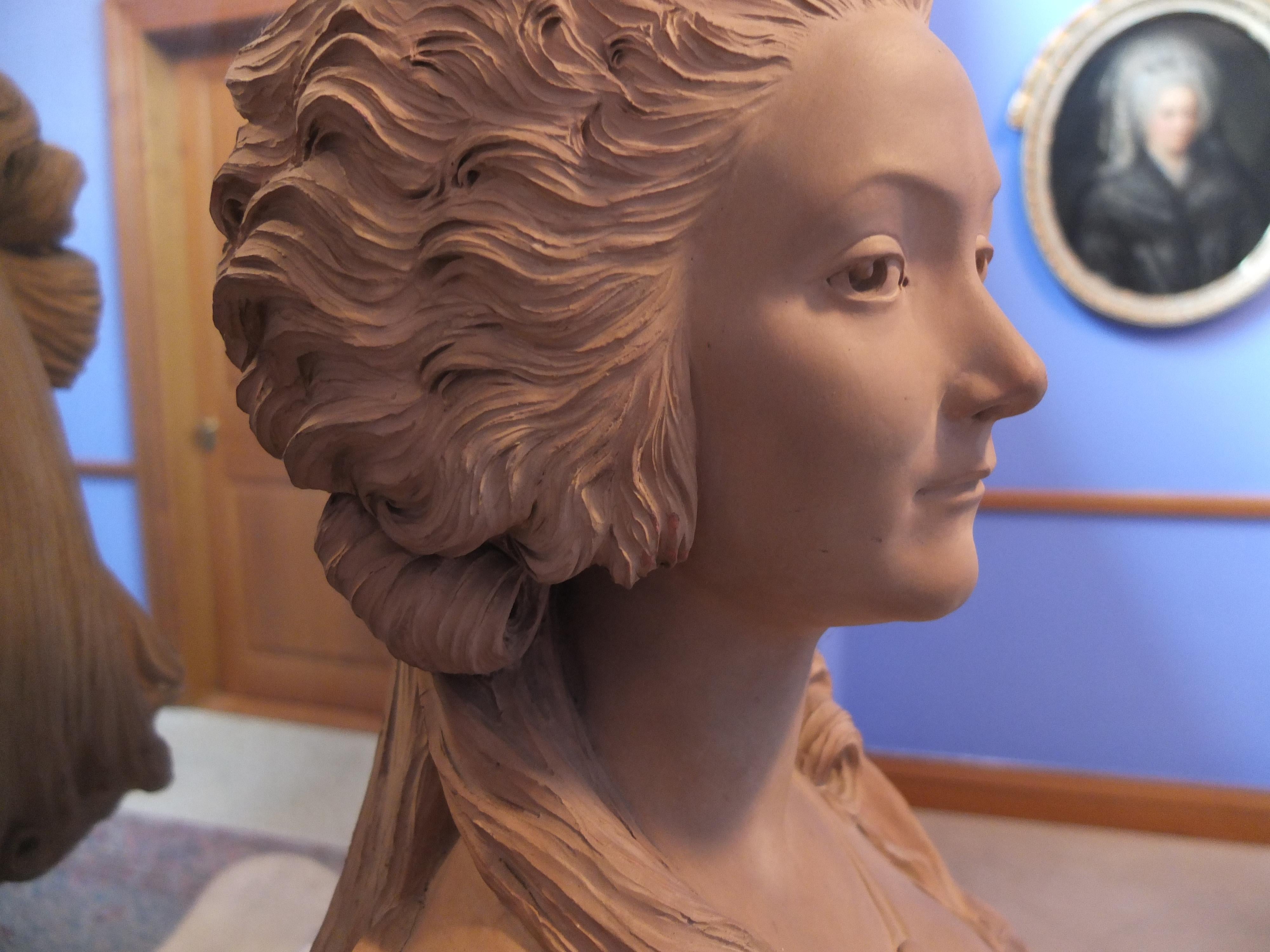 Bust of a Lady, Madame Comtesse Du Barry, Terracotta Bust, French Antique School For Sale 8